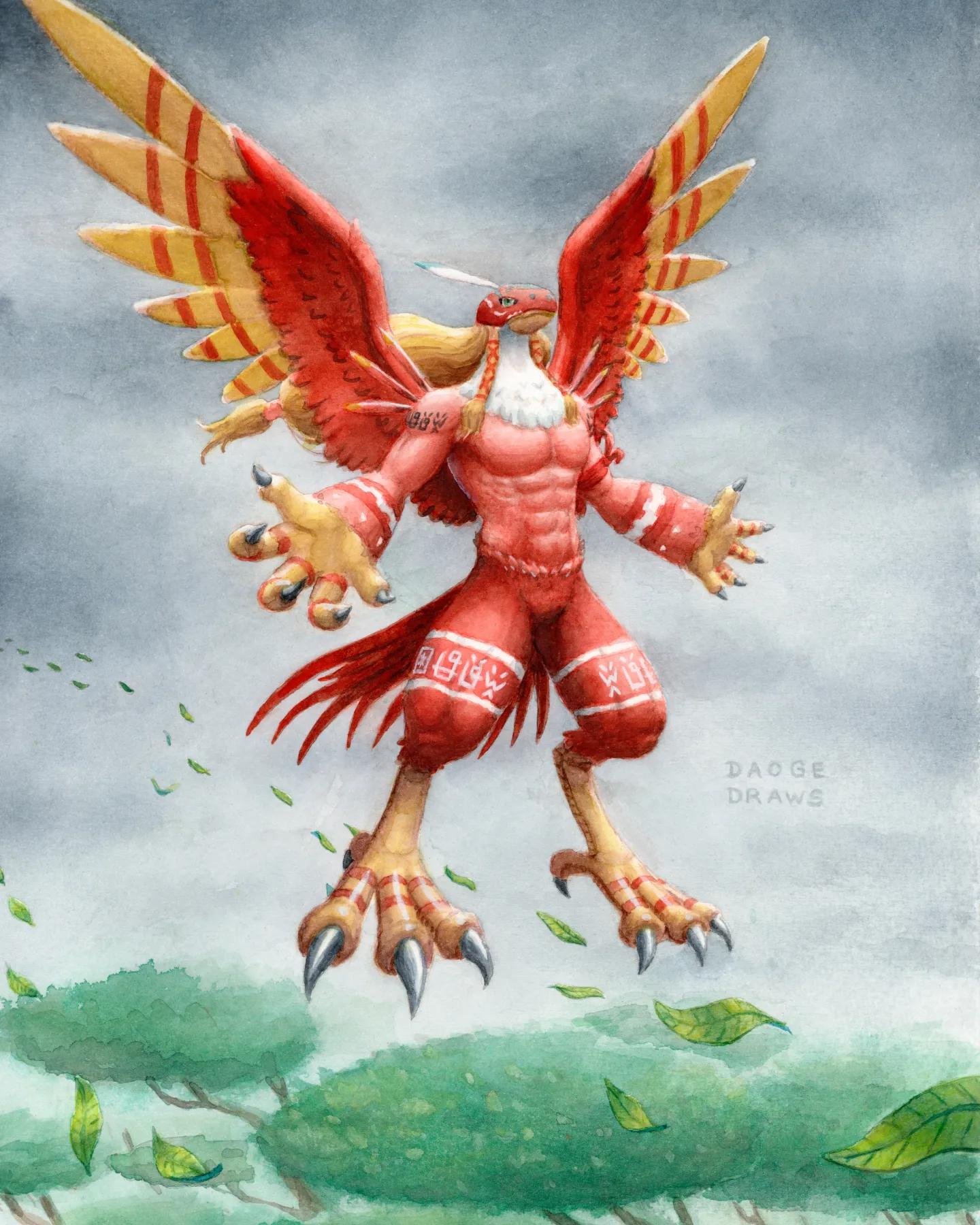 1440x1800 Garudamon fanart, watercolour on paper