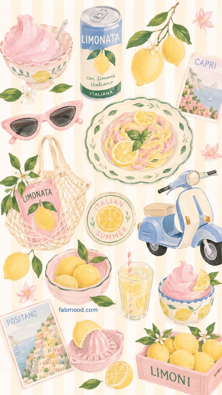 750x1333 Italian Soft Summer Lemon Phone Wallpaper : Cute Capri & Positano Aesthetic Background