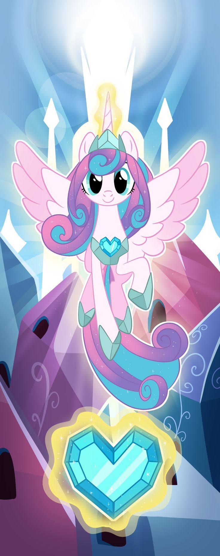 736x1856 safe, artist:spindlespice, princess flurry heart, alicorn, pony, g my little pony: friendship is magic, the last problem, crystal empire, crystal heart, cute, female, flurrybetes, glowing horn, horn, levitation, looking
