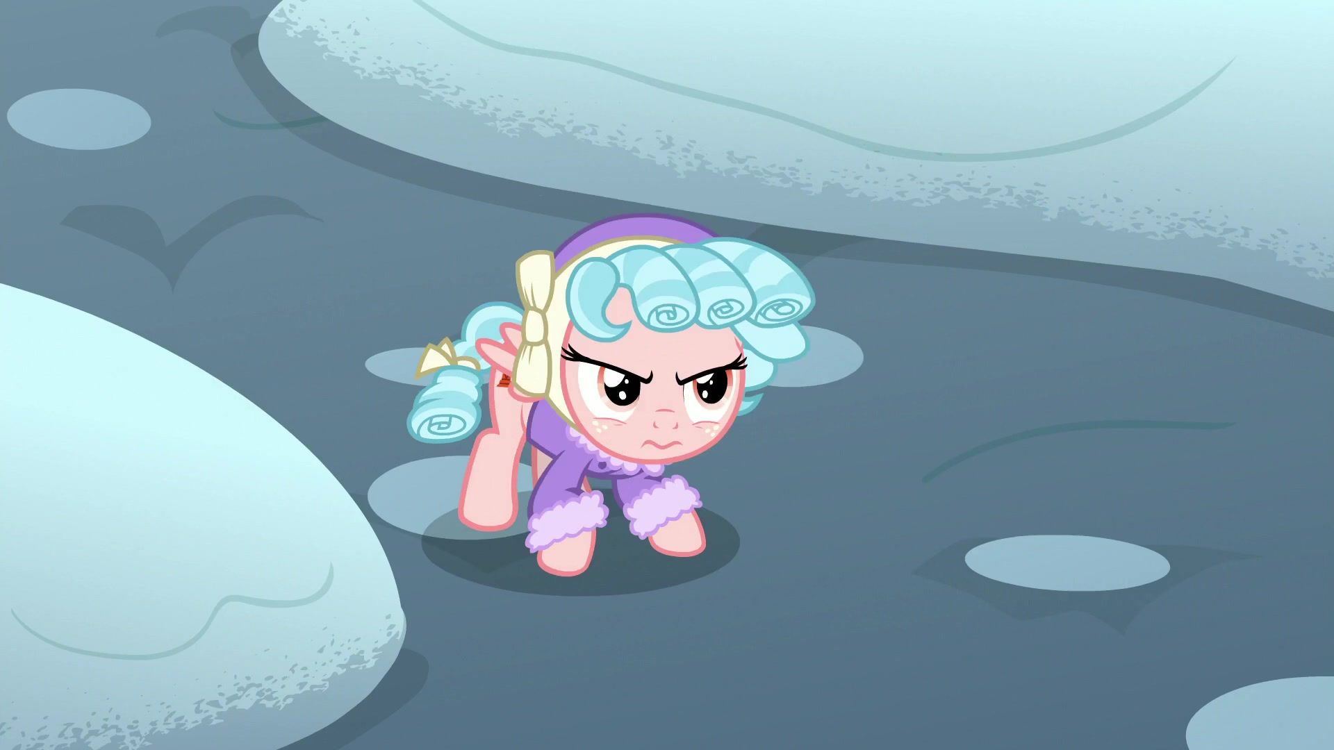 1920x1080 safe, screencap, character:cozy glow, species:pegasus, species:pony, episode:frenemies, g my little pony: friendship is magic, clothing, cozy glow is not amused, female, filly, foal, snow, solo
