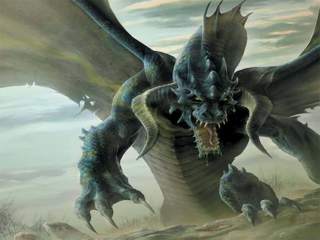 1024x768 Download Scary Dragon With Horns Wallpaper