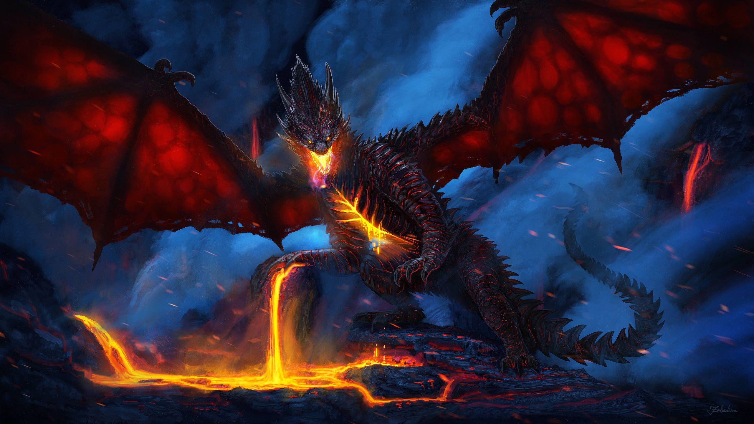 2560x1440 Download Lava Dragon Big Red Wings Wallpaper