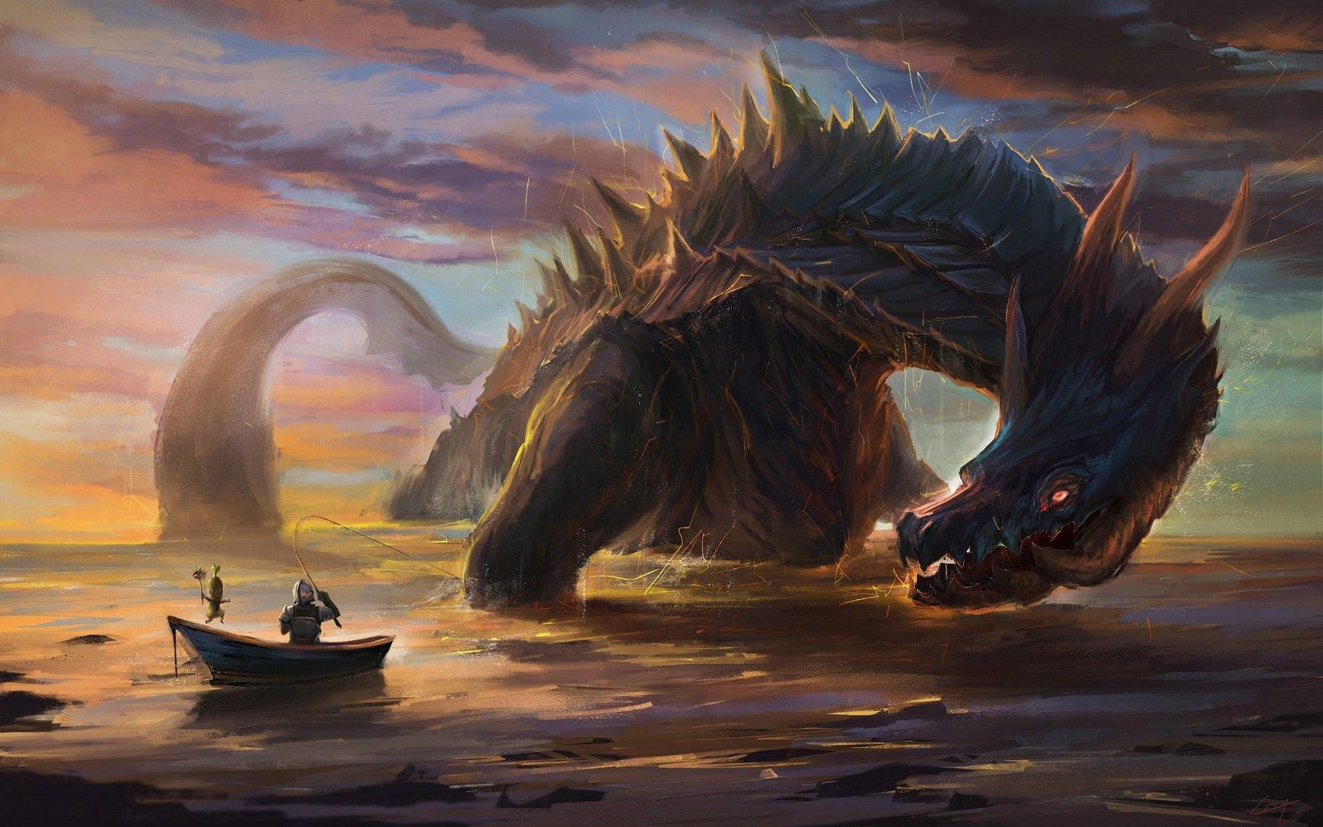 1920x1200 Wallpaper Man Riding on Black Kayak on Body of Water During Sunset, Background Free Image