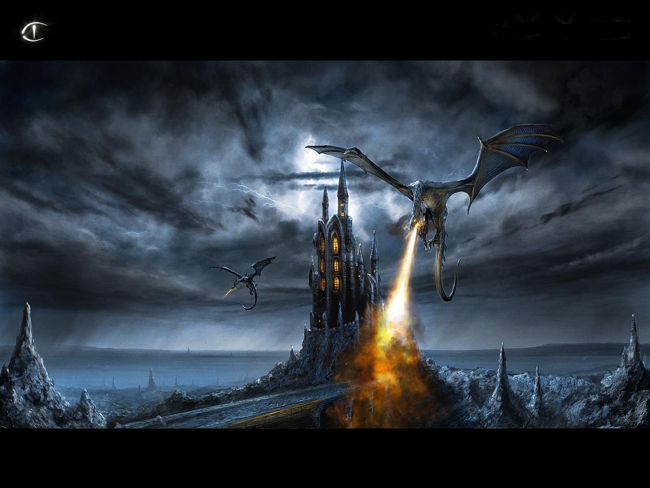 1280x960 Phone wallpaper: Fantasy, Fire, Dragon, Castle, Battle 1514051