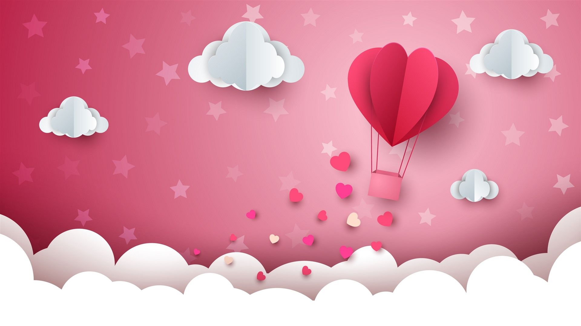 1920x1080 White Clouds, Waves, Love Hearts, Hot Air Balloon, Paper Art 750x1334 IPhone 8 7 6 6S Wallpaper, Background, Picture, Image