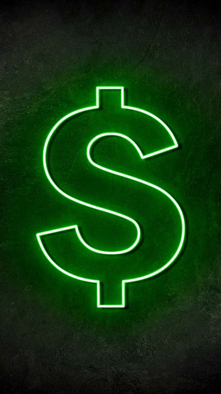 750x1334 Dollar Wallpaper 4K, Logo, Neon sign, Glowing