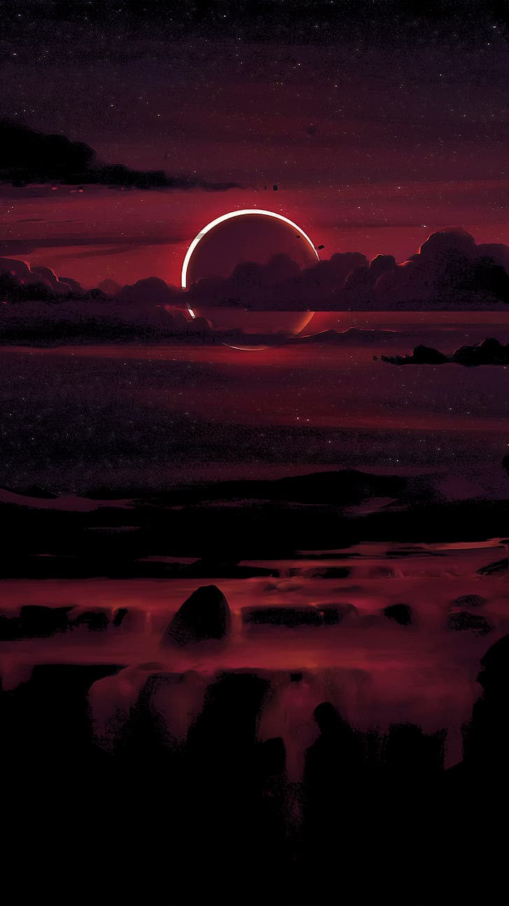 728x1294 HD wallpaper: evening, solar eclipse, phone
