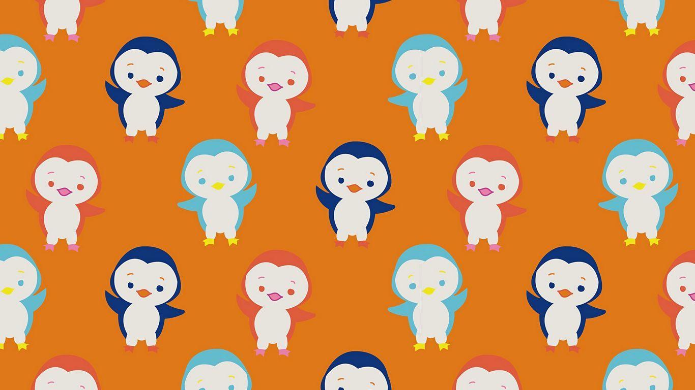 1366x768 Download wallpaper 1366x768 penguins, cute, funny, pattern, colorful tablet, laptop HD background