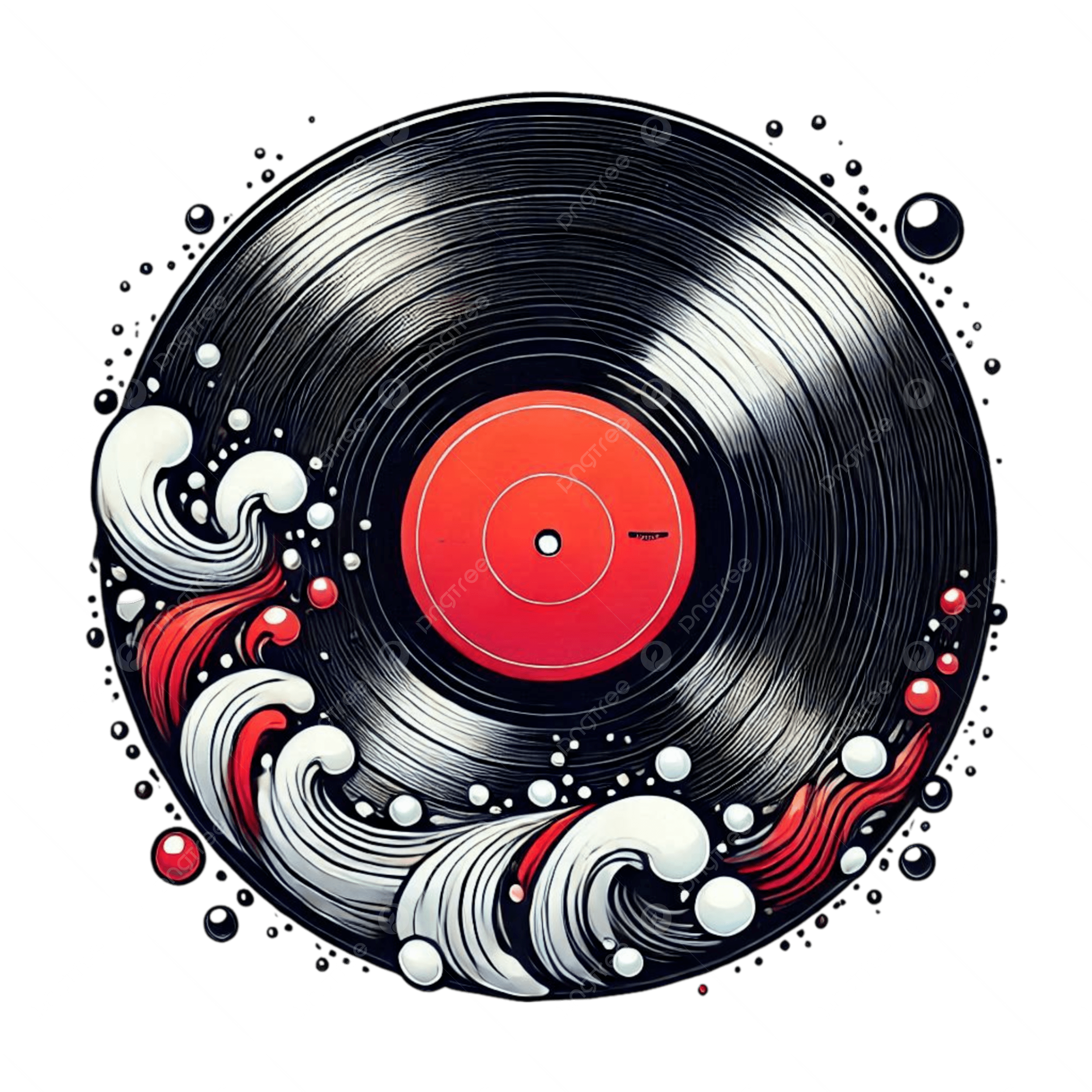 2500x2500 A Vinyl Record With Red Label And Artistic Swirling White Patterns Emerging From It, Vinyl Record, Red Label, Artistic Patterns PNG Transparent Image and Clipart for Free Download