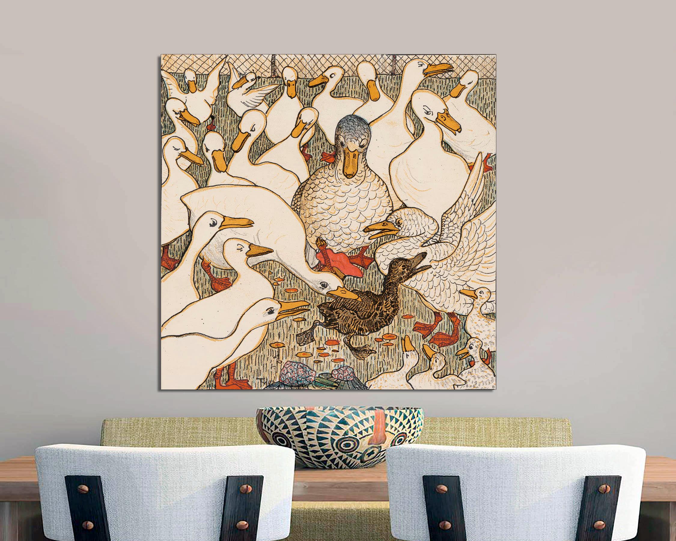 2250x1800 Vintage Ugly Duckling Illustration, Giclee Canvas Print, Ready to Hang