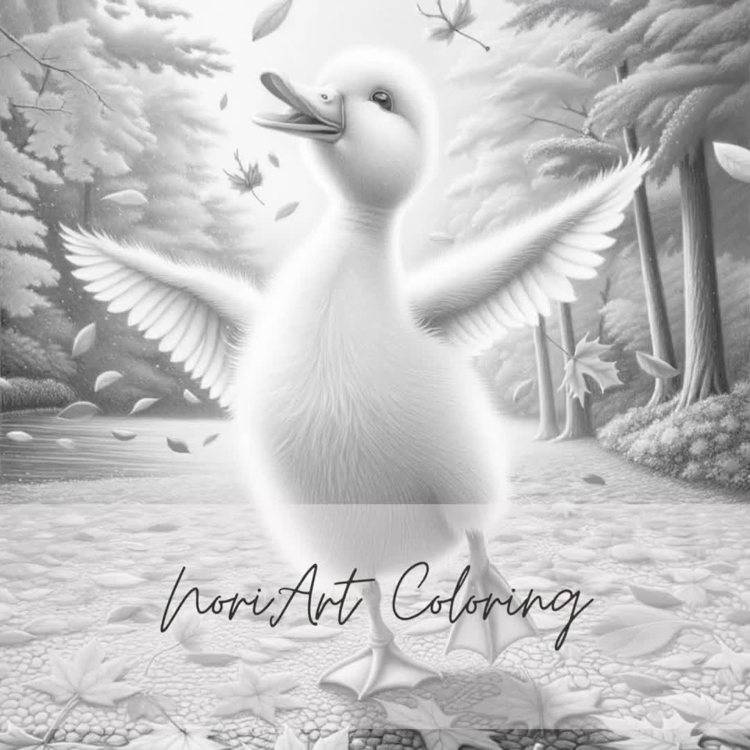 1080x1080 The Ugly Duckling Grayscale (+11 bonus). Hans Christian Andersen. Coloring pages Adults and kids