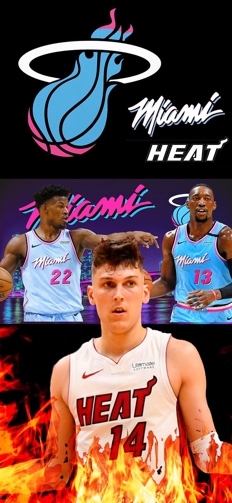 800x1732 Miami Vice, bam adebayo, basketball, heat, jimmy butler, miami heat, nba, tyler herro, HD phone wallpaper