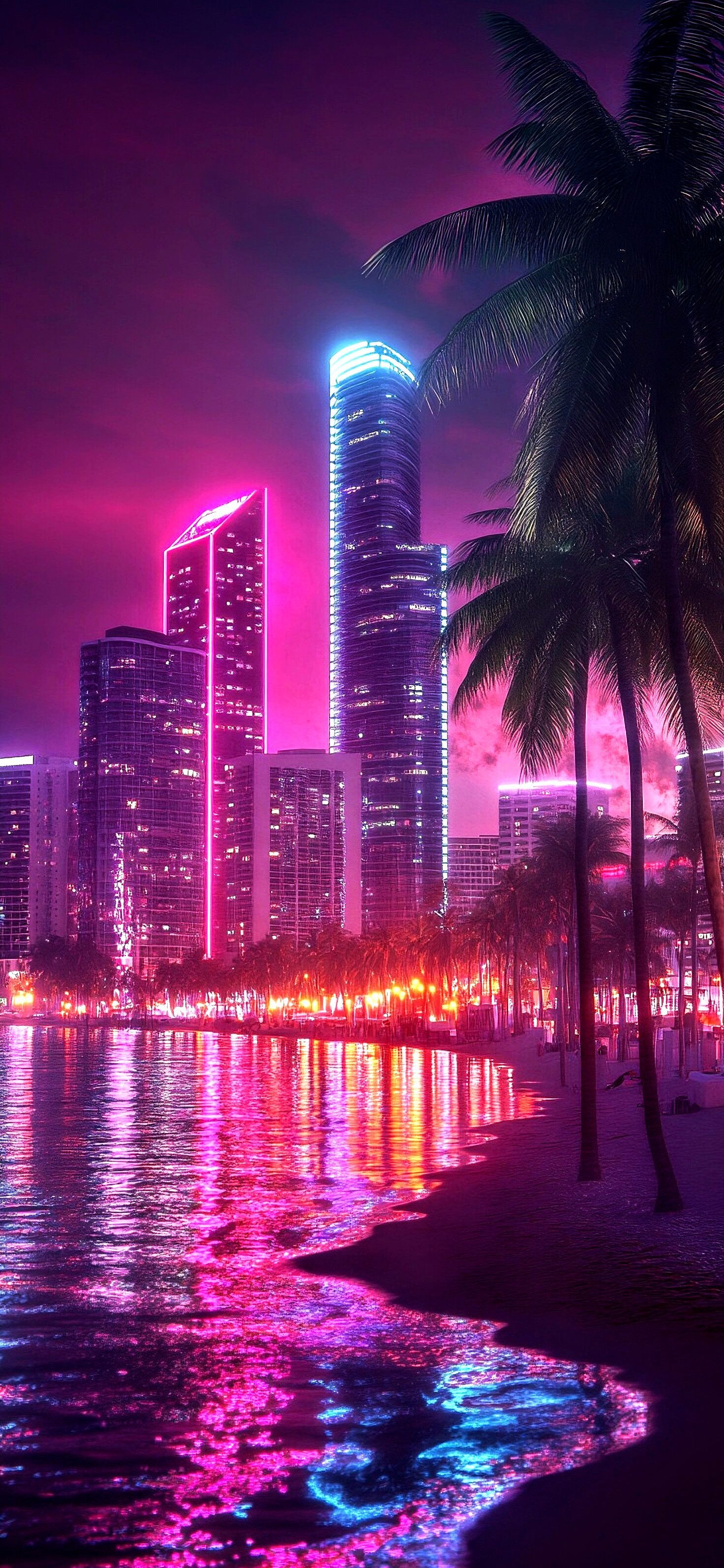 1472x3187 Neon Miami Wallpaper
