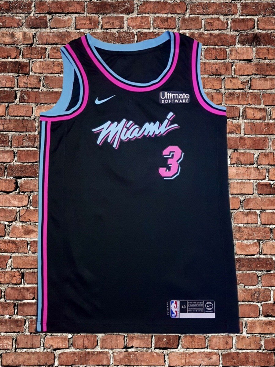 900x1200 Nike Miami Heat Dwyane Wade Vice Nights City Edition Jersey Men Size 40