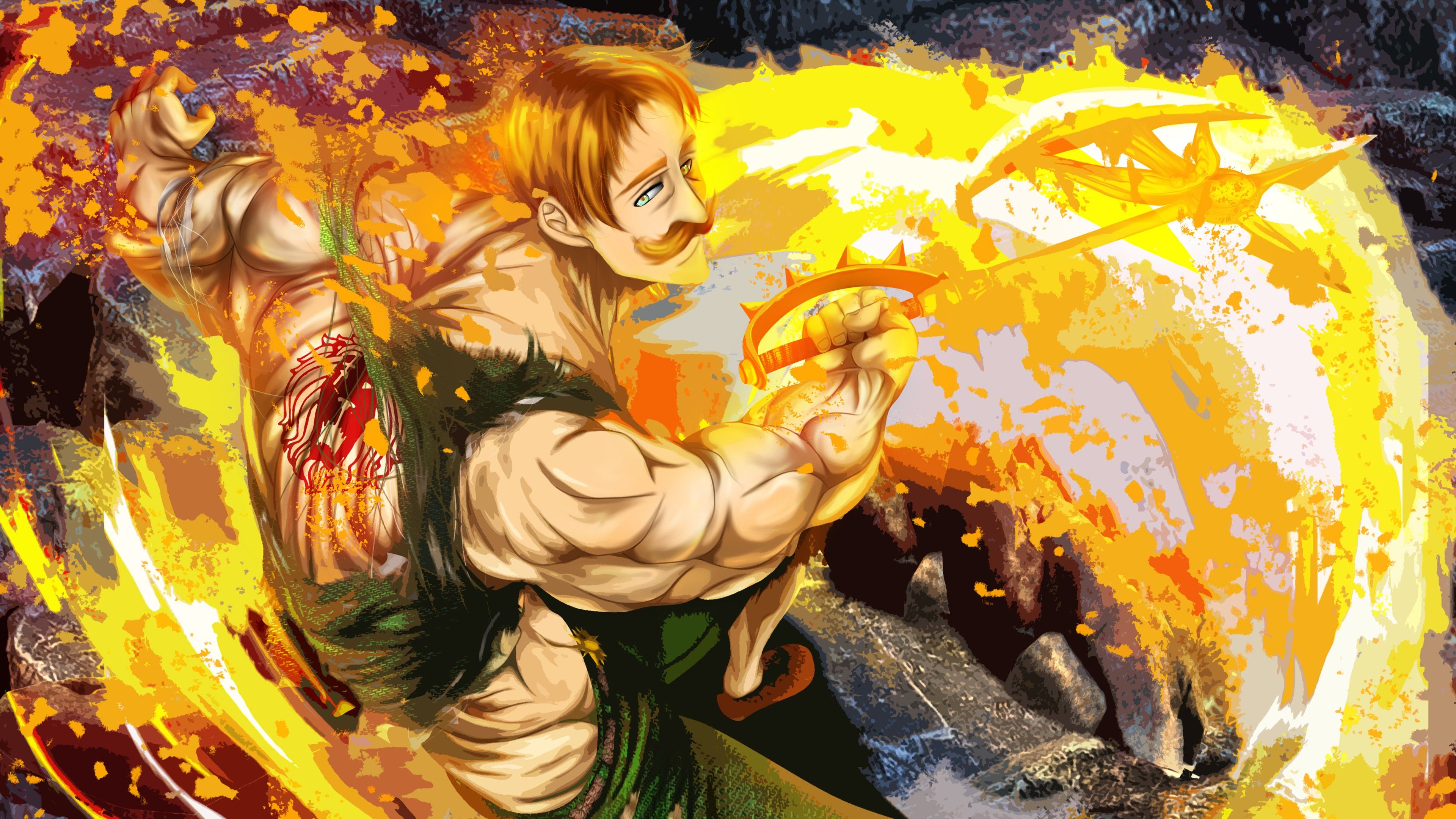 3840x2160 Fire Around Escanor 4K HD The Seven Deadly Sins Wallpaper