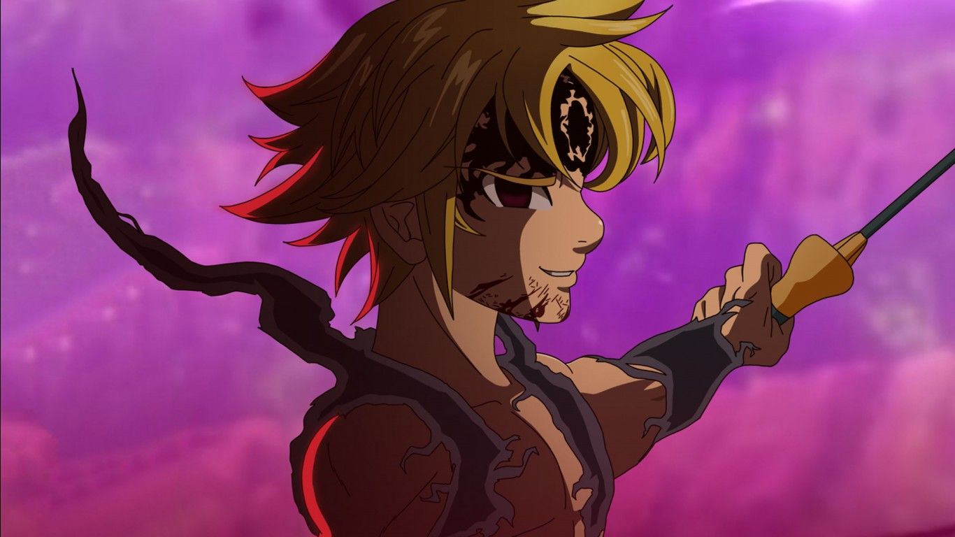 1366x768 Meliodas Dark Purple Background HD The Seven Deadly Sins Wallpaper