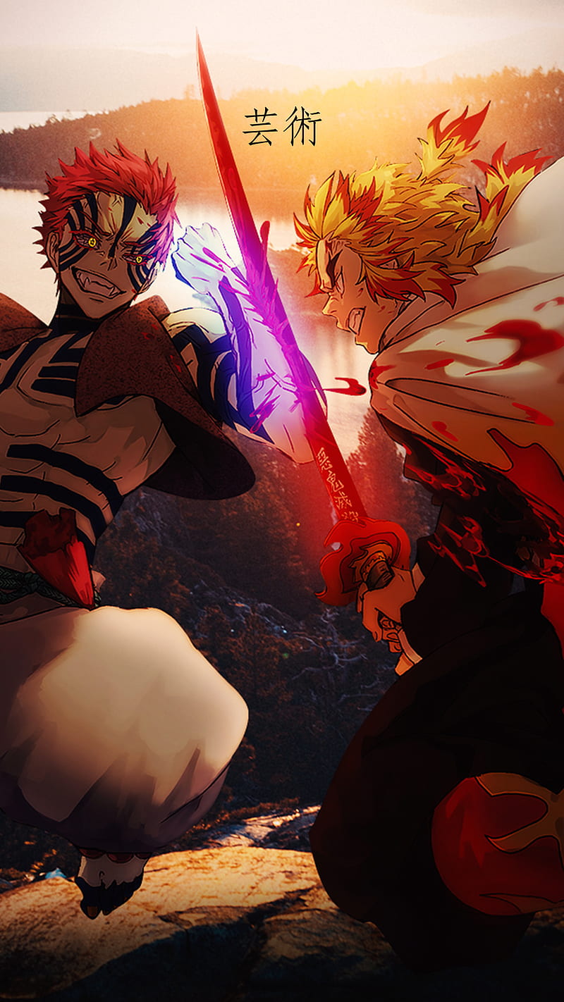 800x1422 Rengoku x Akaza, anime, demon slayer, kimetsu no yaiba, kyojuro, rengoku kyojuro, HD phone wallpaper