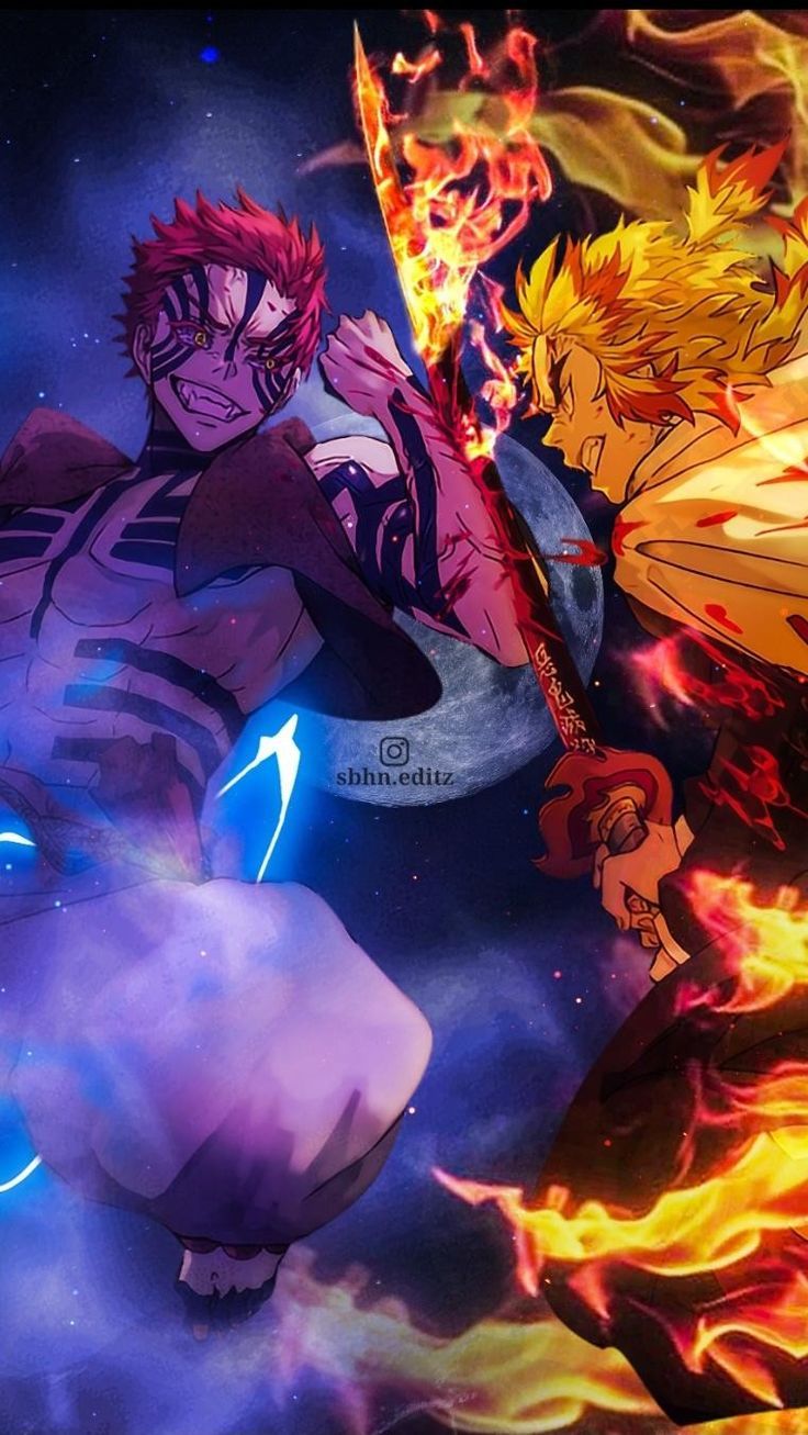 736x1307 Wallpaper Akaza vs Kyojuro Rengoku
