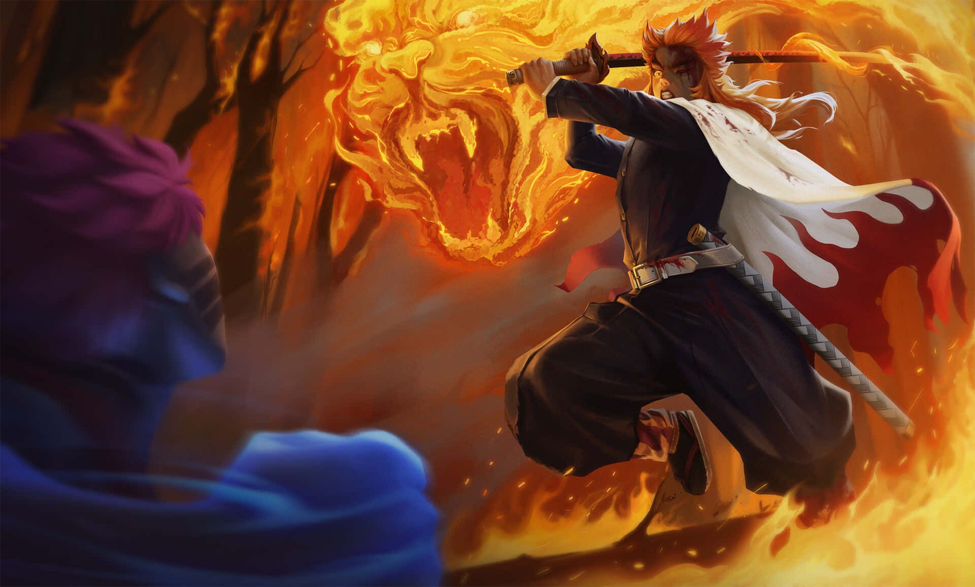 1920x1155 Download Rengoku and Akaza's Intense Battle Scene Wallpaper