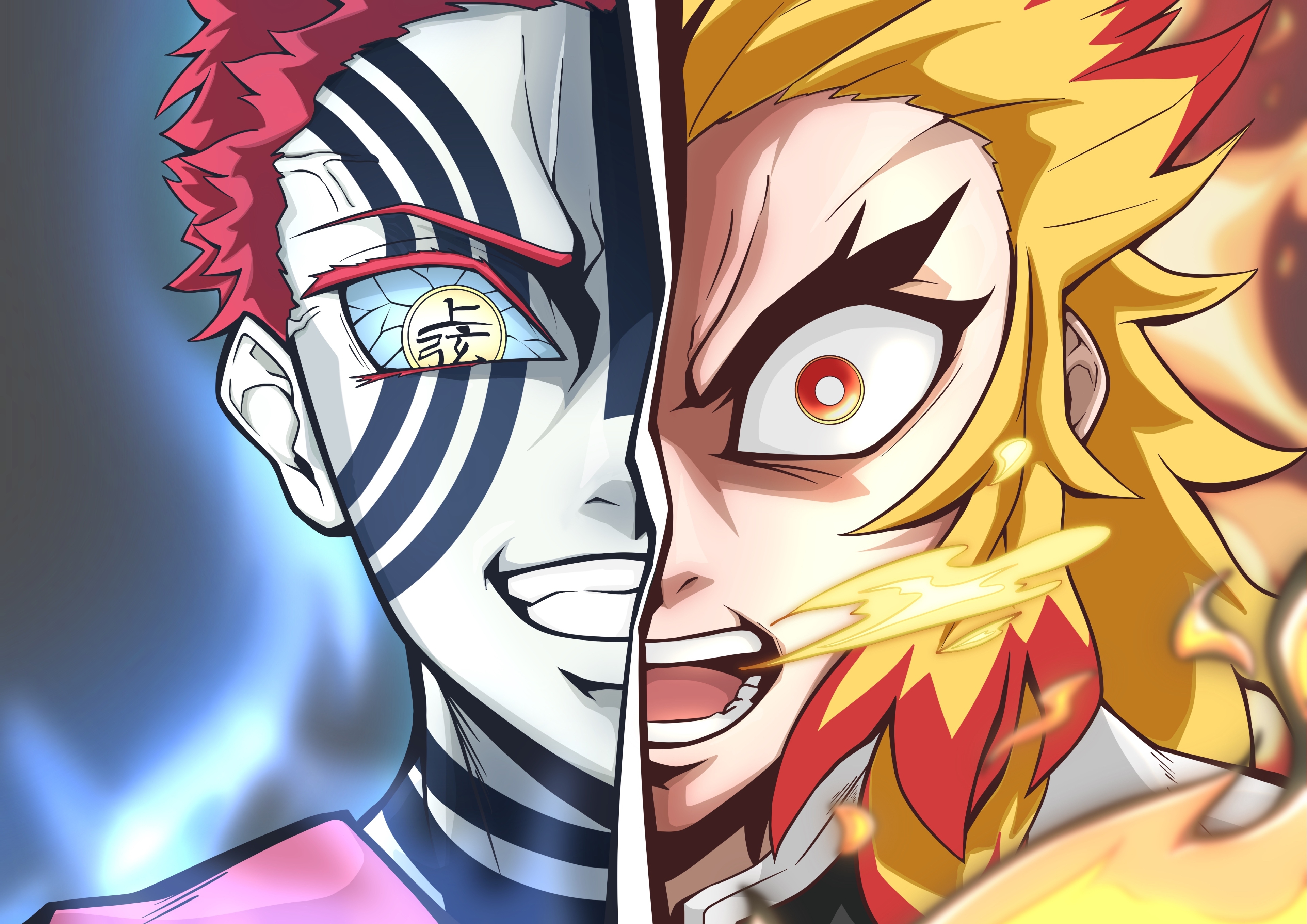 3840x2715 Akaza x Kyojuro Rengoku 4K Demon Slayer: Kimetsu no Yaiba Wallpaper, HD Anime 4K Wallpaper, Image and Background
