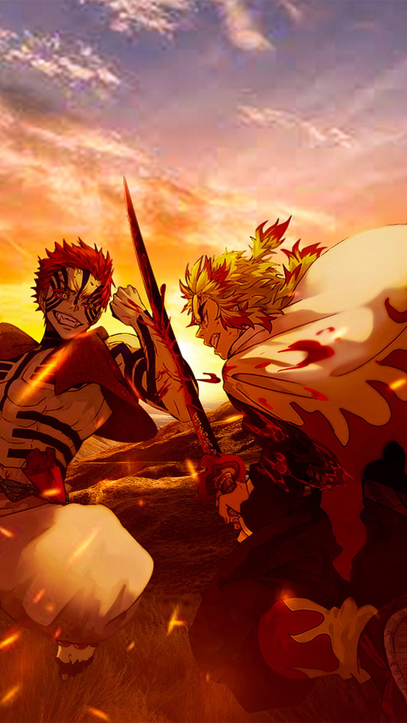 800x1422 Akaza and rengoku, art, demon slayer, anime, HD phone wallpaper