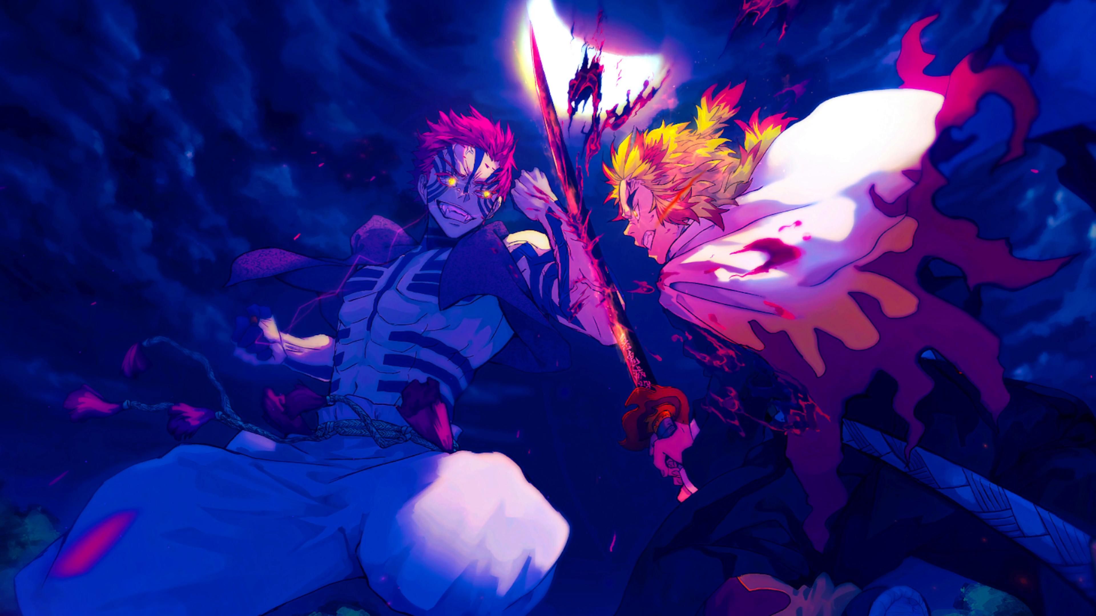3840x2160 Rengoku Against Akaza(Kimetsu No Yaiba) Live Wallpaper