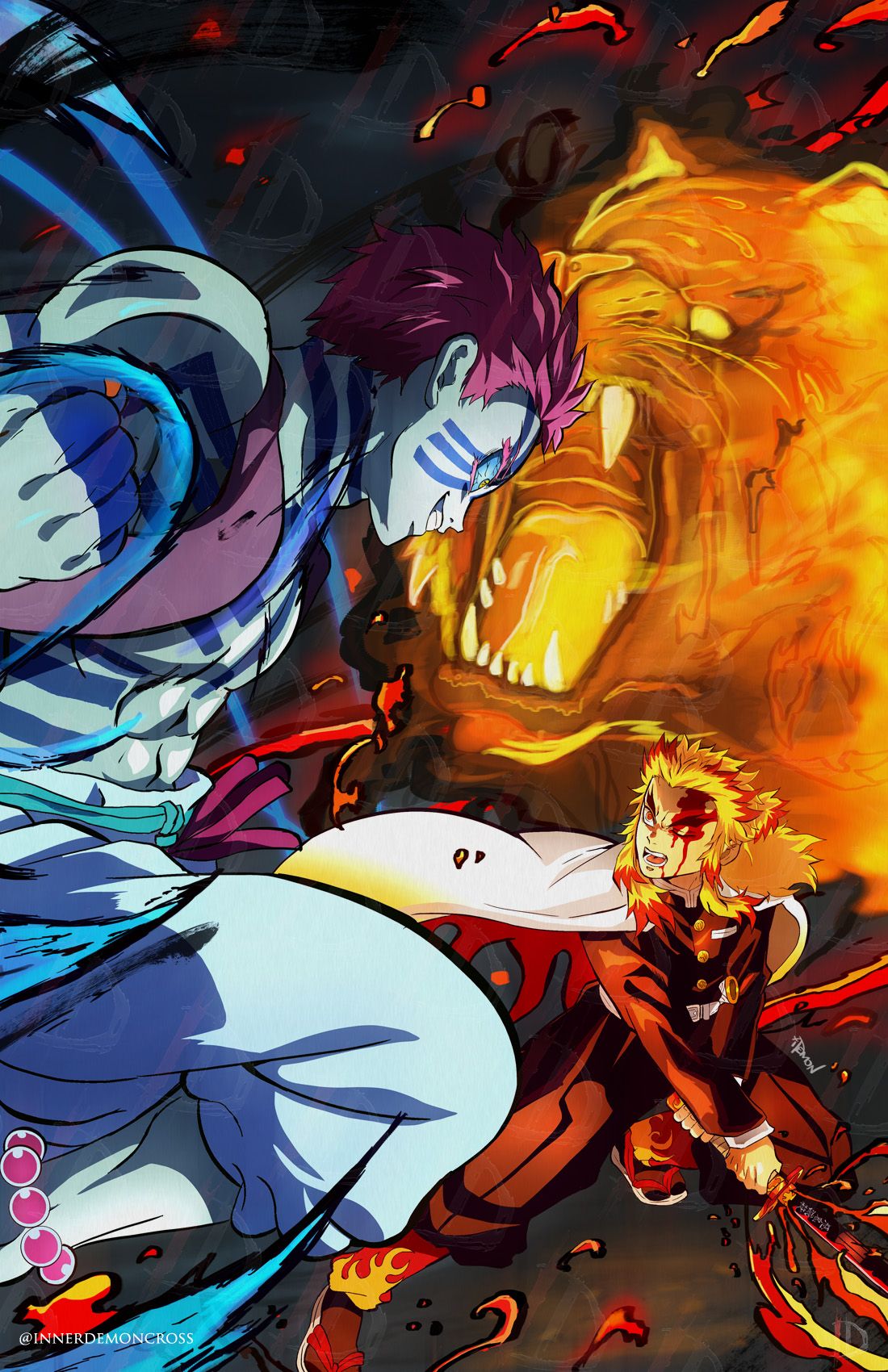 1100x1700 Rengoku vs Akaza · Inner Demon Art · Online Store Powered