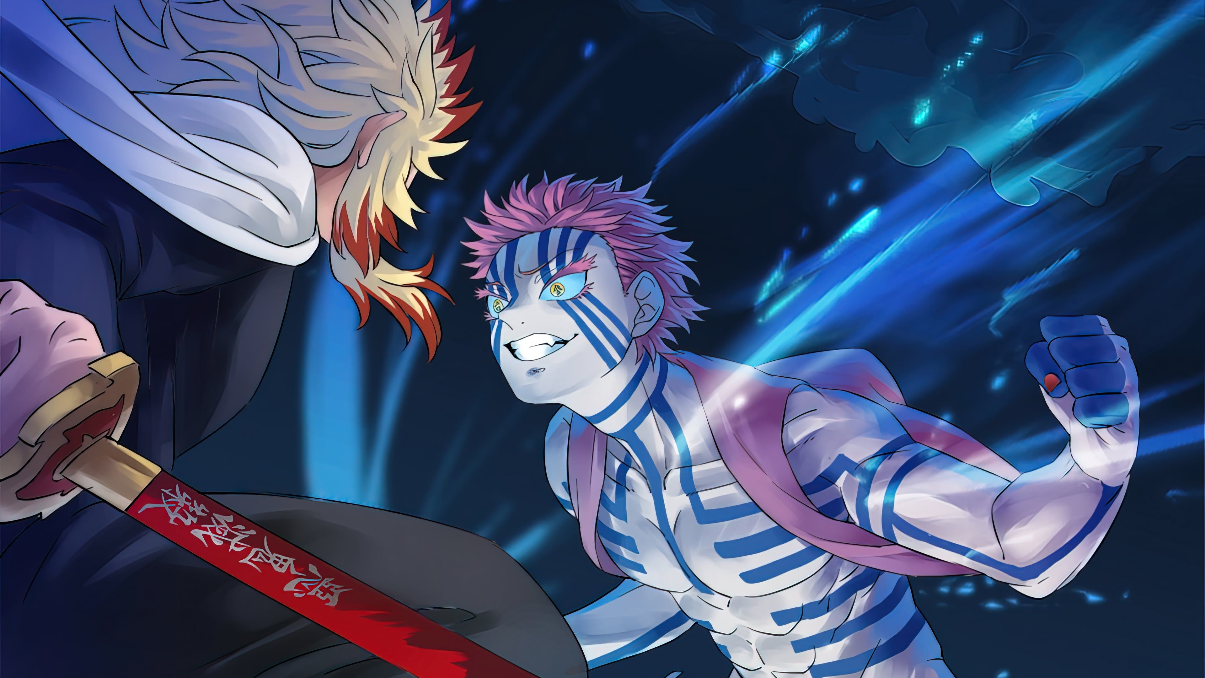 3840x2160 Kyojuro Rengoku vs Akaza Anime Wallpaper 4K for Desktop
