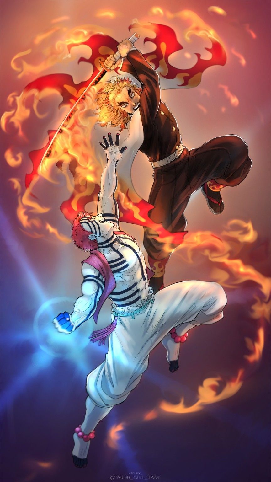 864x1536 Rengoku And Akaza Wallpaper