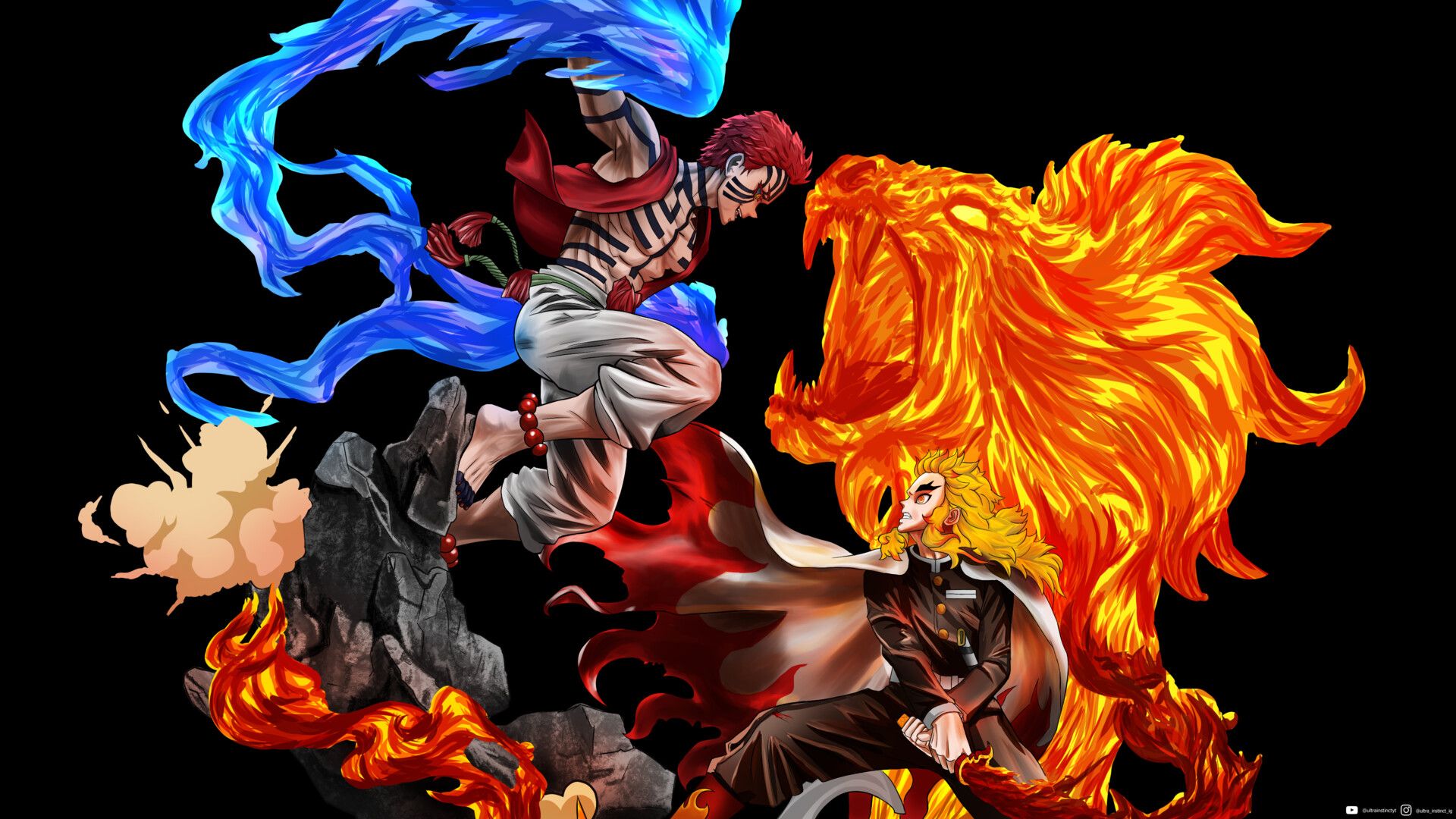 1920x1080 Rengoku vs Akaza Death Battle Artwork