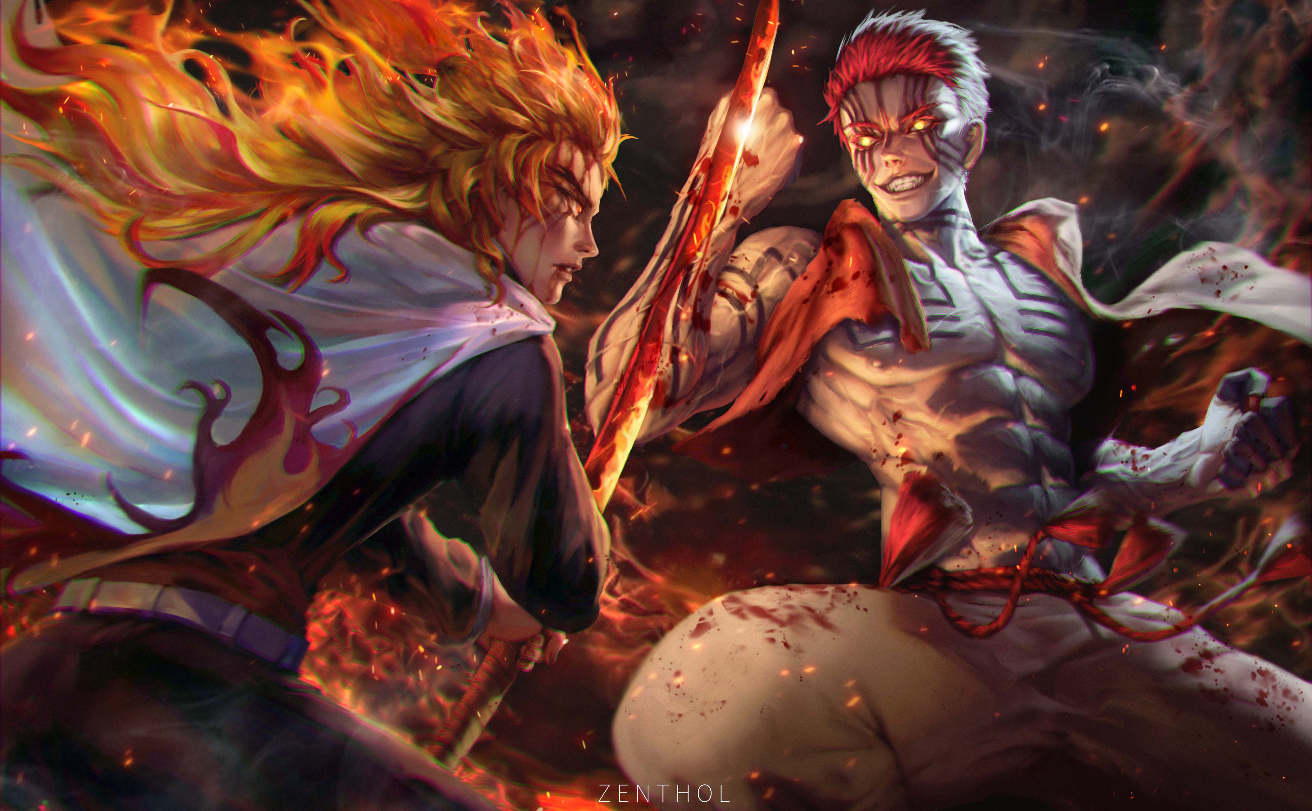 4372x2704 My fanart of Rengoku vs Akaza