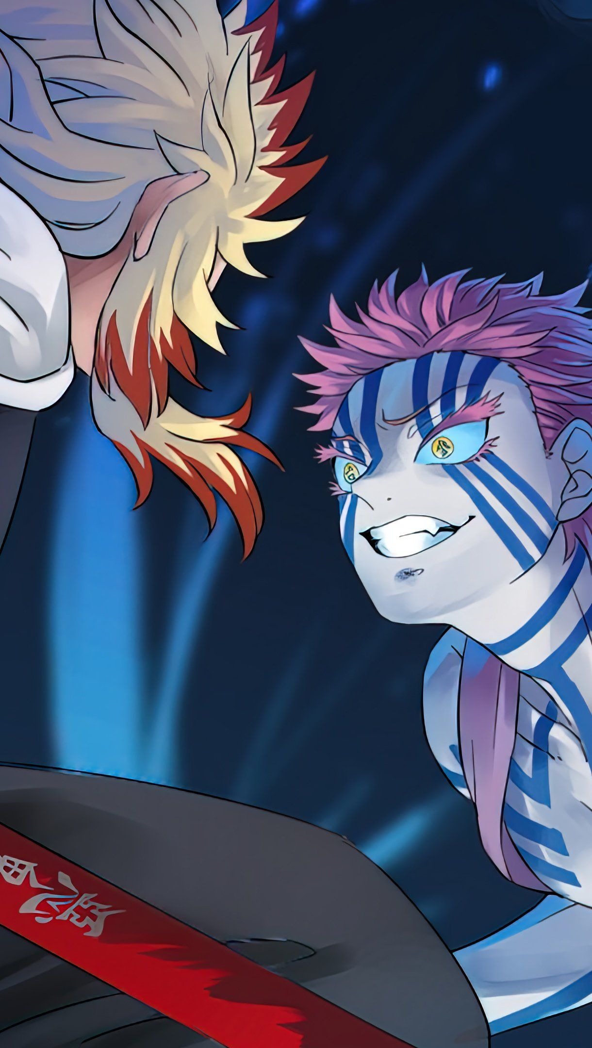 1220x2160 Kyojuro Rengoku vs Akaza Anime Wallpaper 4K for iPhone and Mobile Phone