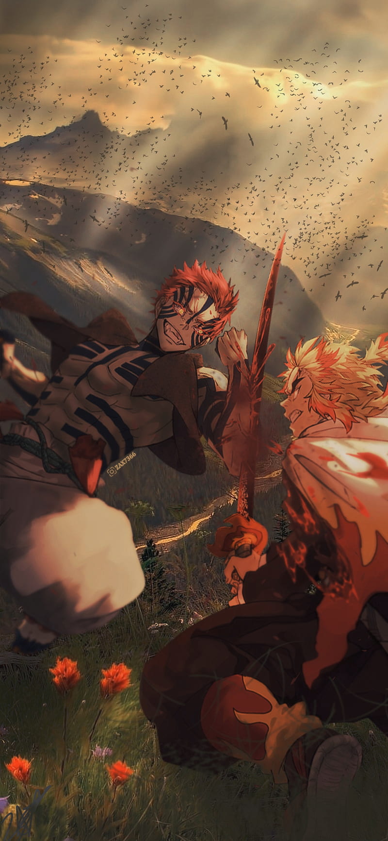 800x1732 Rengoku VS Akaza, zax, manga, demon slayer, kimetsu no yaiba, anime, HD phone wallpaper
