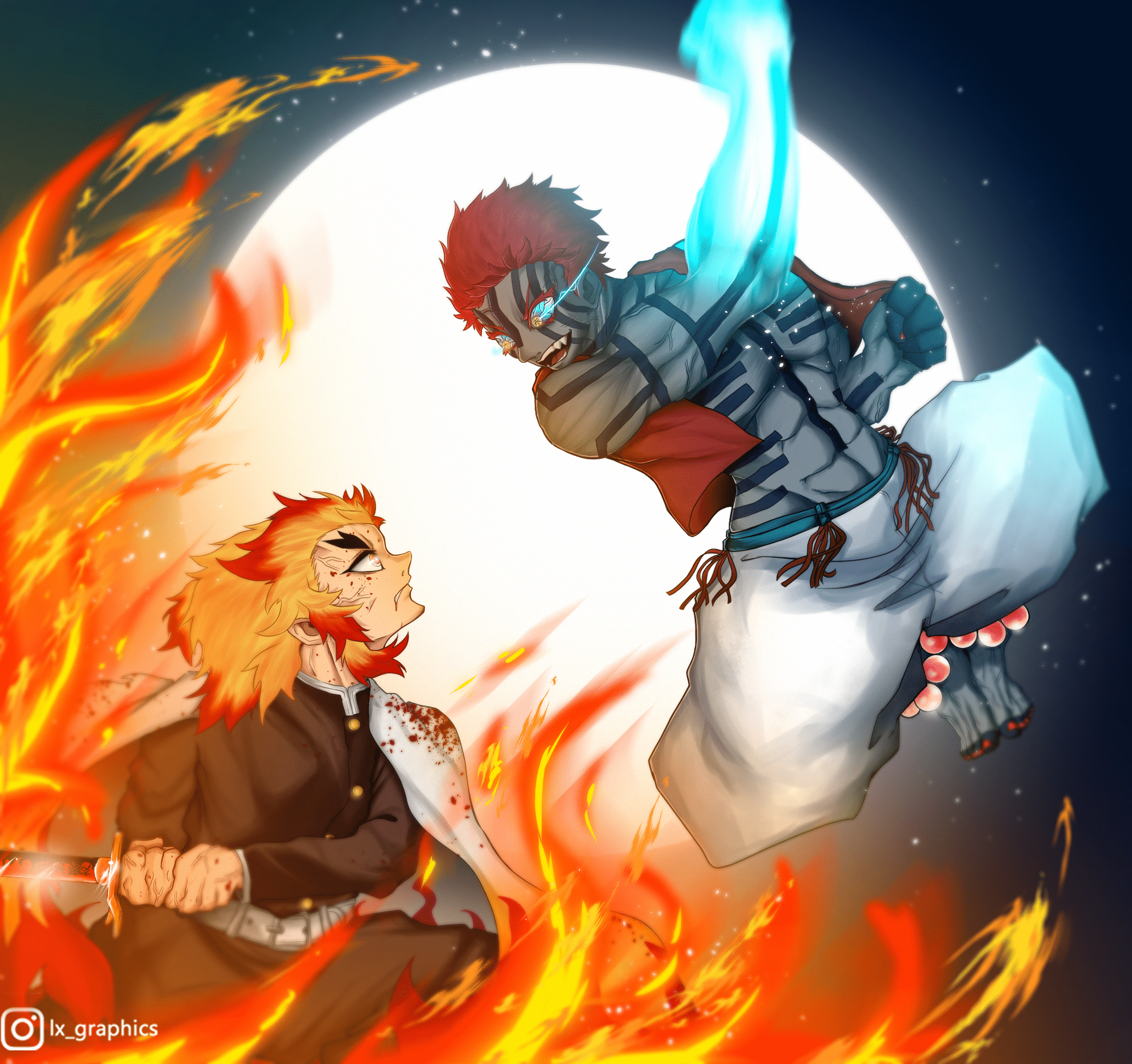 2077x1953 Rengoku V Akaza by LXGRAPHICS on Newgrounds