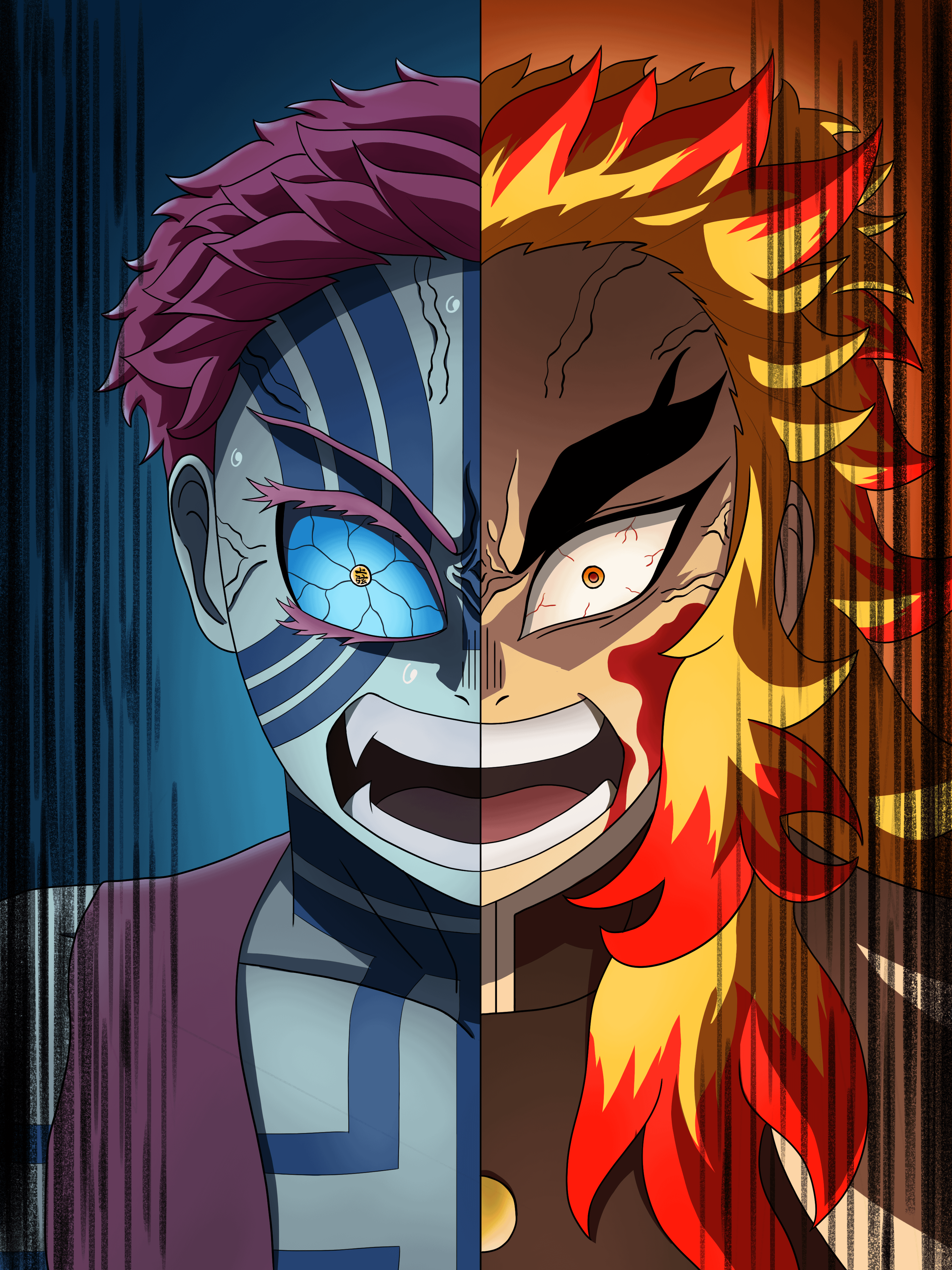 3000x4000 Rengoku vs Akaza Art (by Me)
