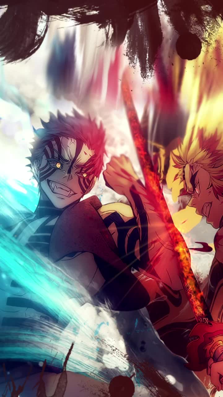 720x1280 Rengoku vs Akaza Fight Mobile Live Wallpaper
