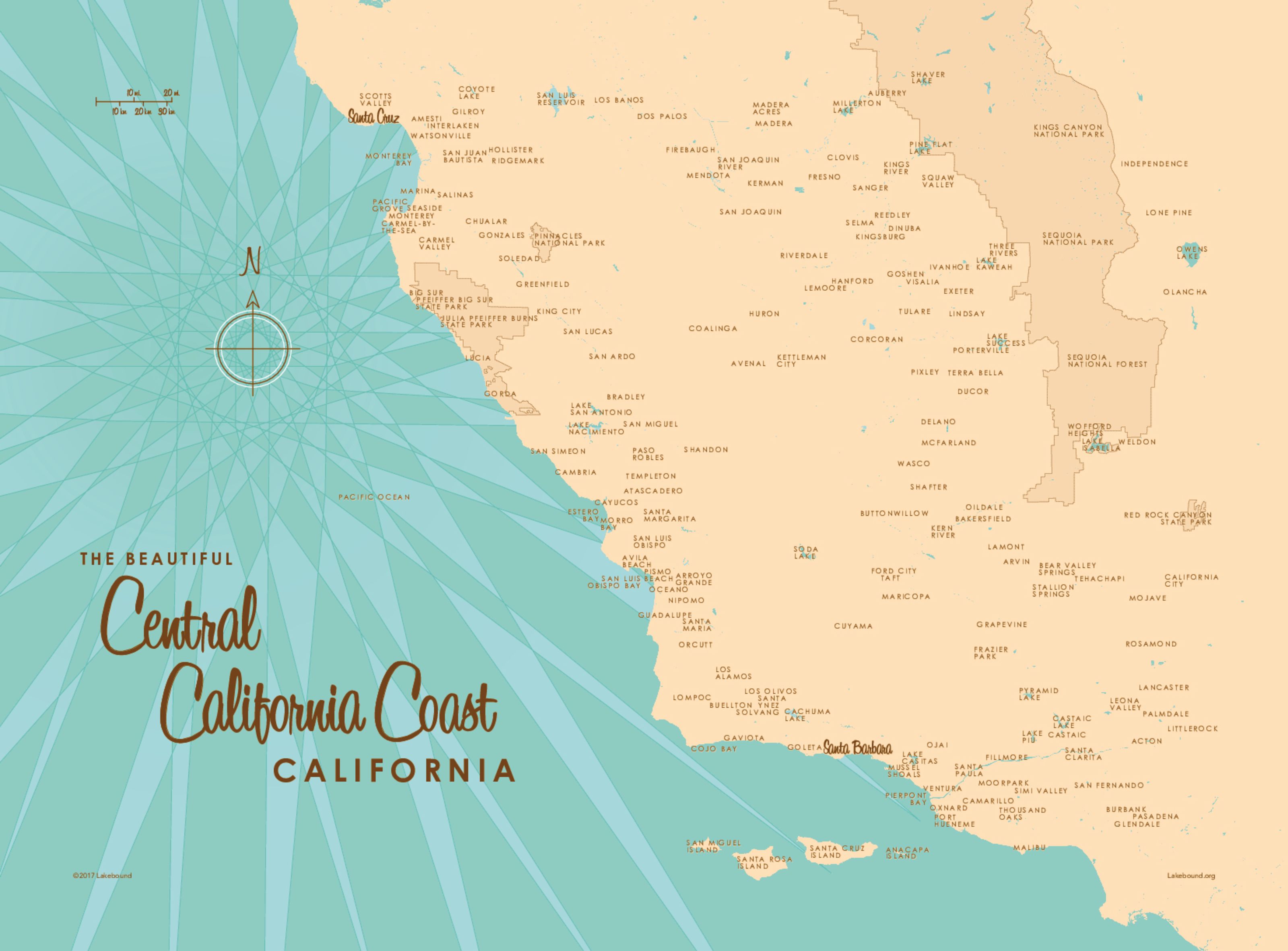 3200x2365 Central CA, Coast Map Wall Mural