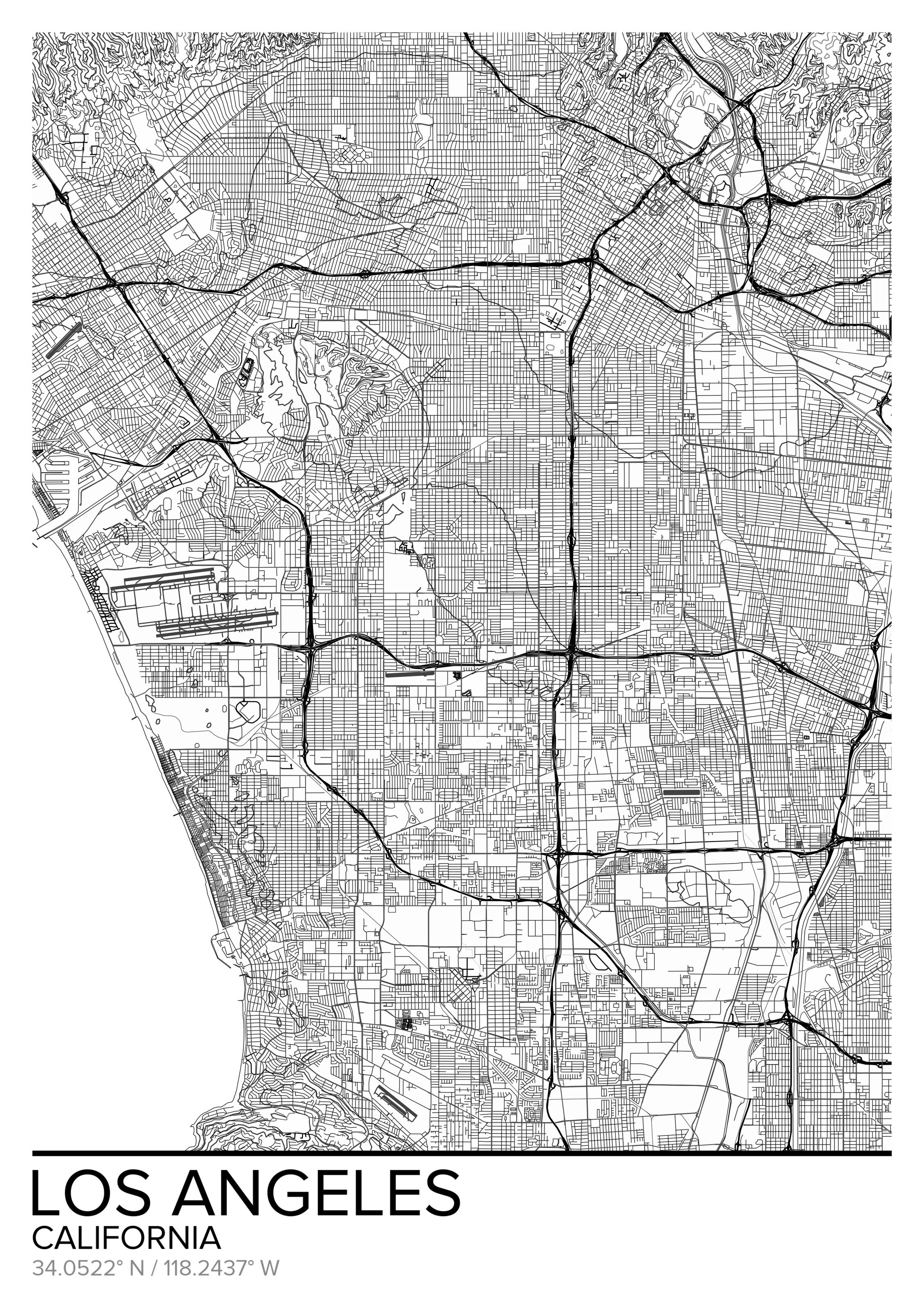 2262x3200 Map Of Los Angeles, California Wall Mural