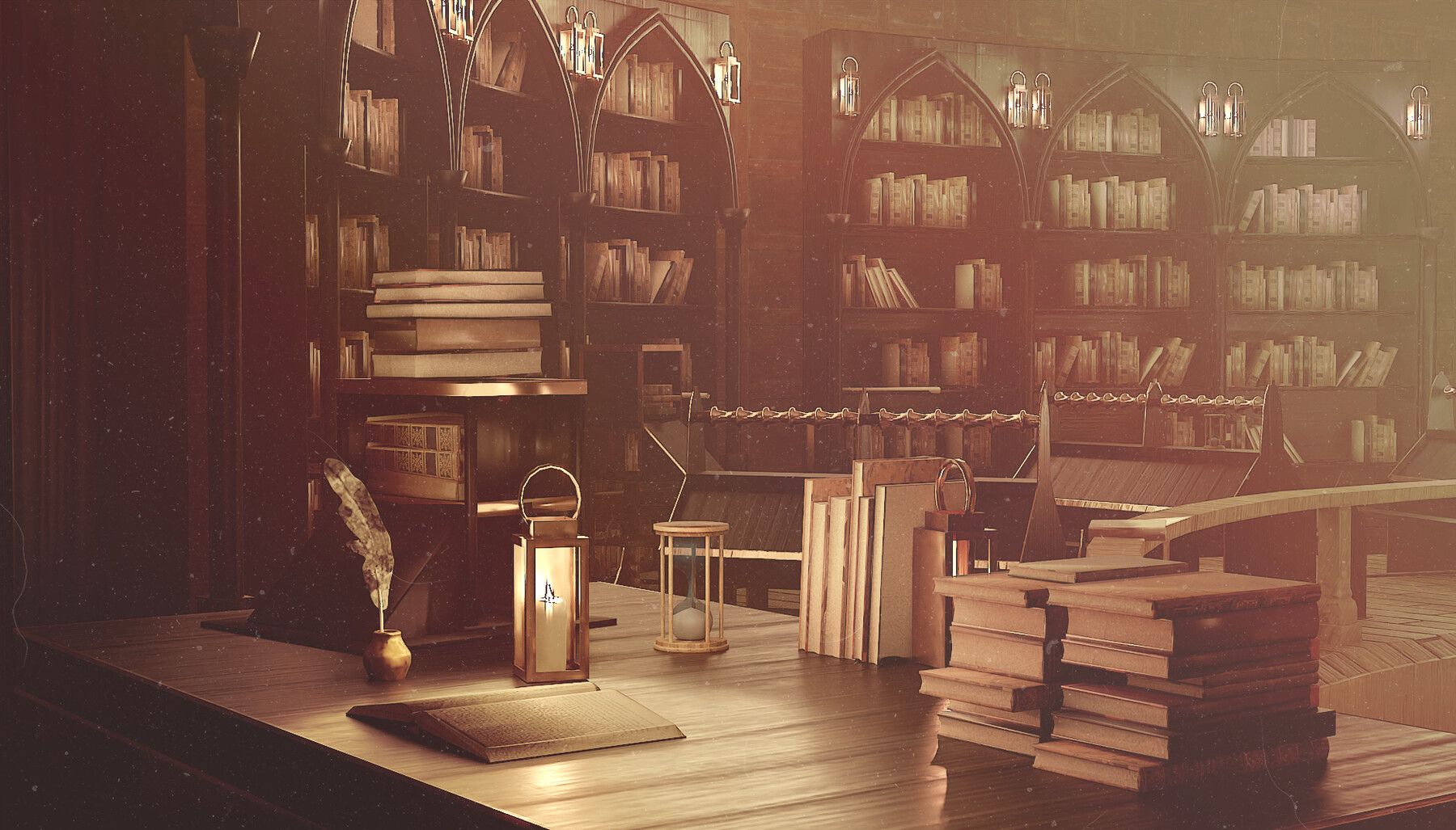 1800x1027 Medieval Library Model Pack Black Low Poly