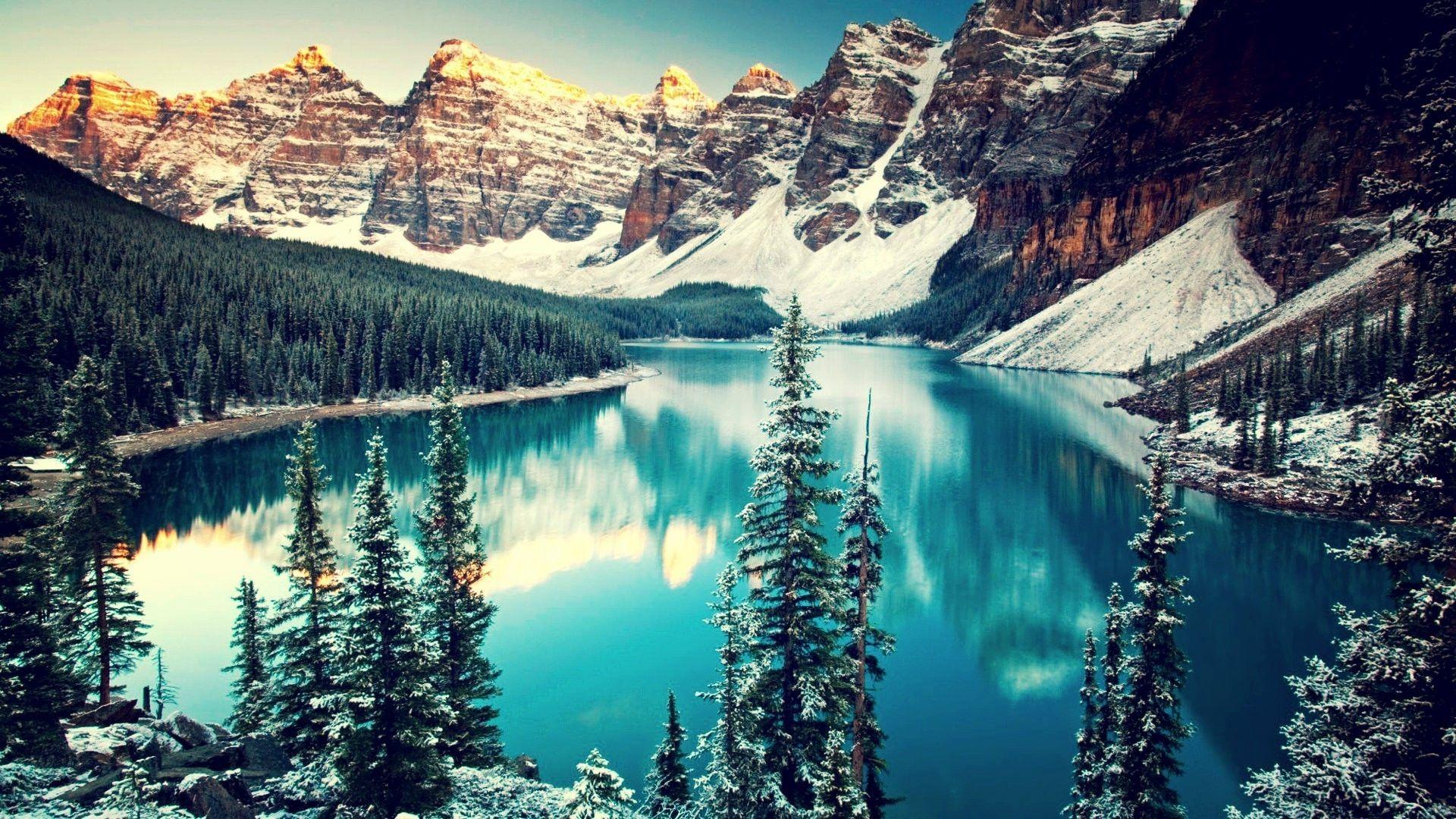 1920x1080 mountain, Trees, Snow, Water, Moraine Lake, Canada, Lake, Forest, Pine Trees, Banff National Park, Valley Wallpaper HD / Desktop and Mobile Background