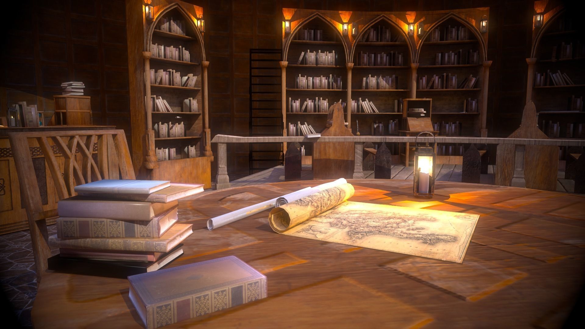 1920x1080 Medieval Library Model Pack Rustic