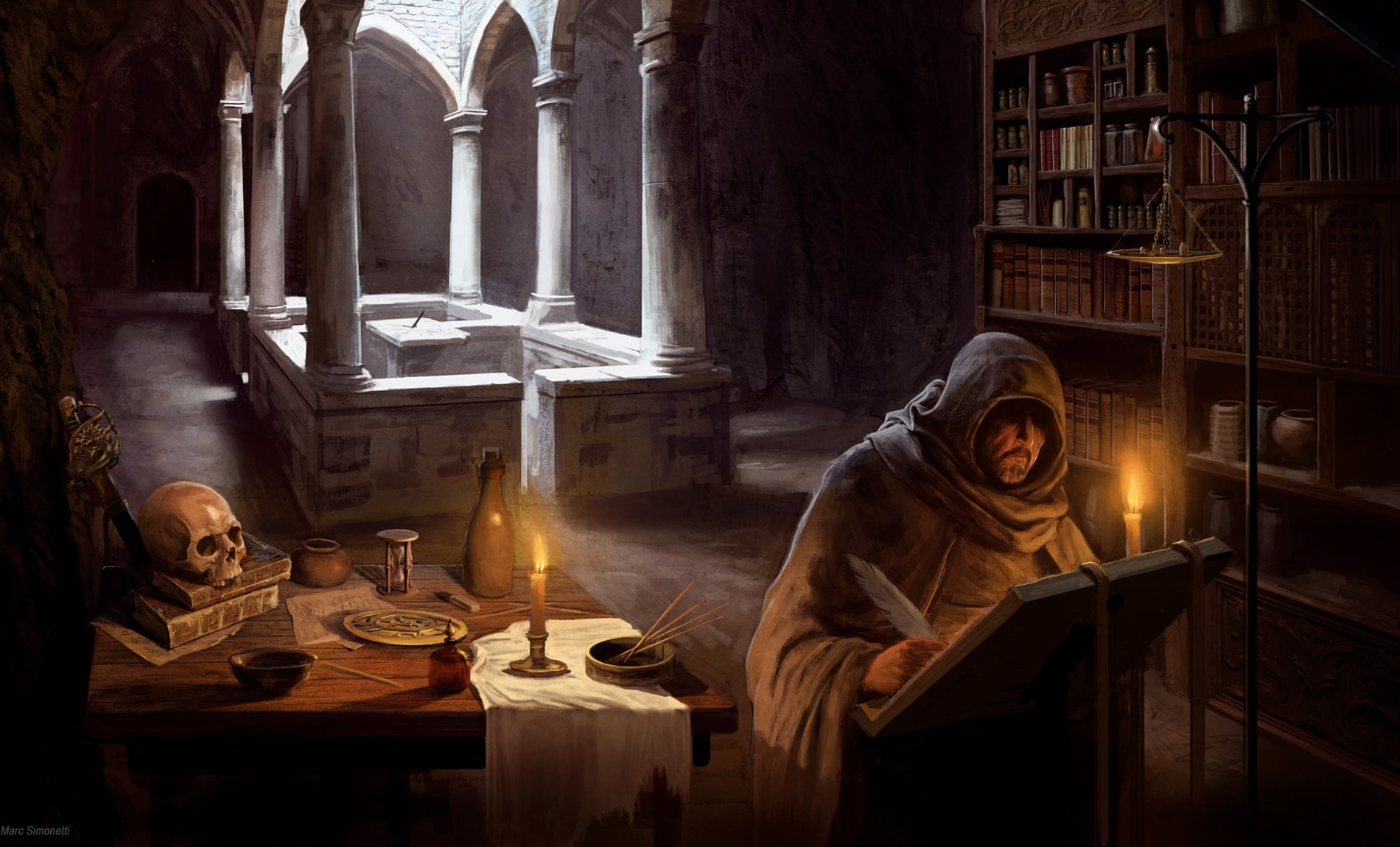 1900x1150 library, man, candle Wallpaper, HD Fantasy 4K Wallpaper, Image and Background