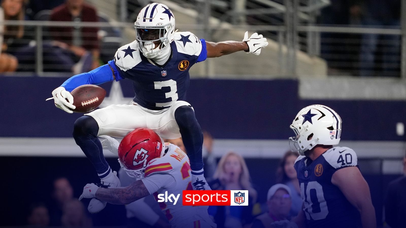 1600x900 Dallas Cowboys wide receiver George Pickens leaps over Kansas City Chiefs cornerback Trent McDuffie during the Cowboys' victory over the Chiefs