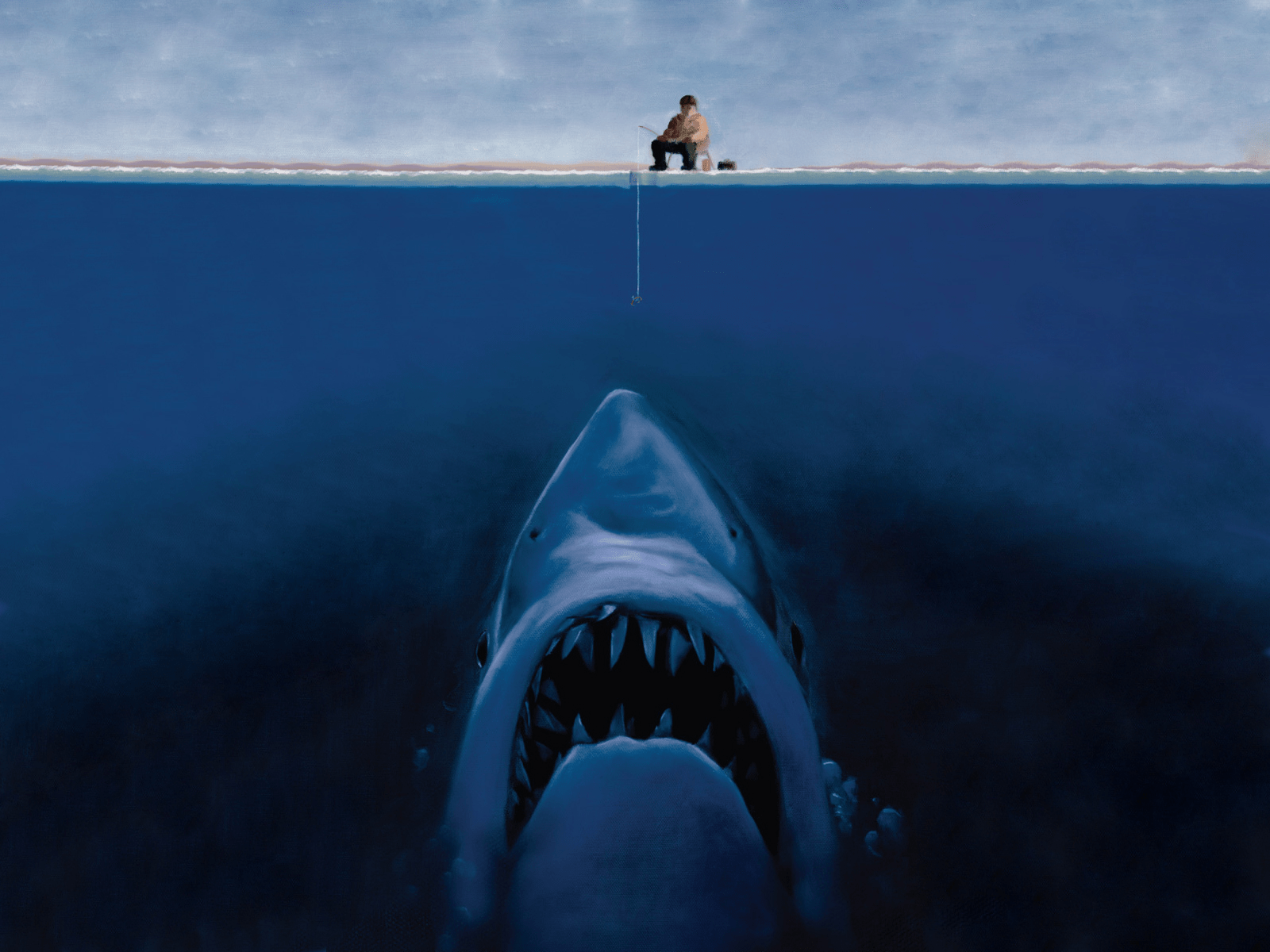 1600x1200 fantasy art, #sharks, #fisherman, #fishing, #ice fishing, #split view. Wallpaper No. 17137.cc. Funny wallpaper, Funny wallpaper, Sharks funny