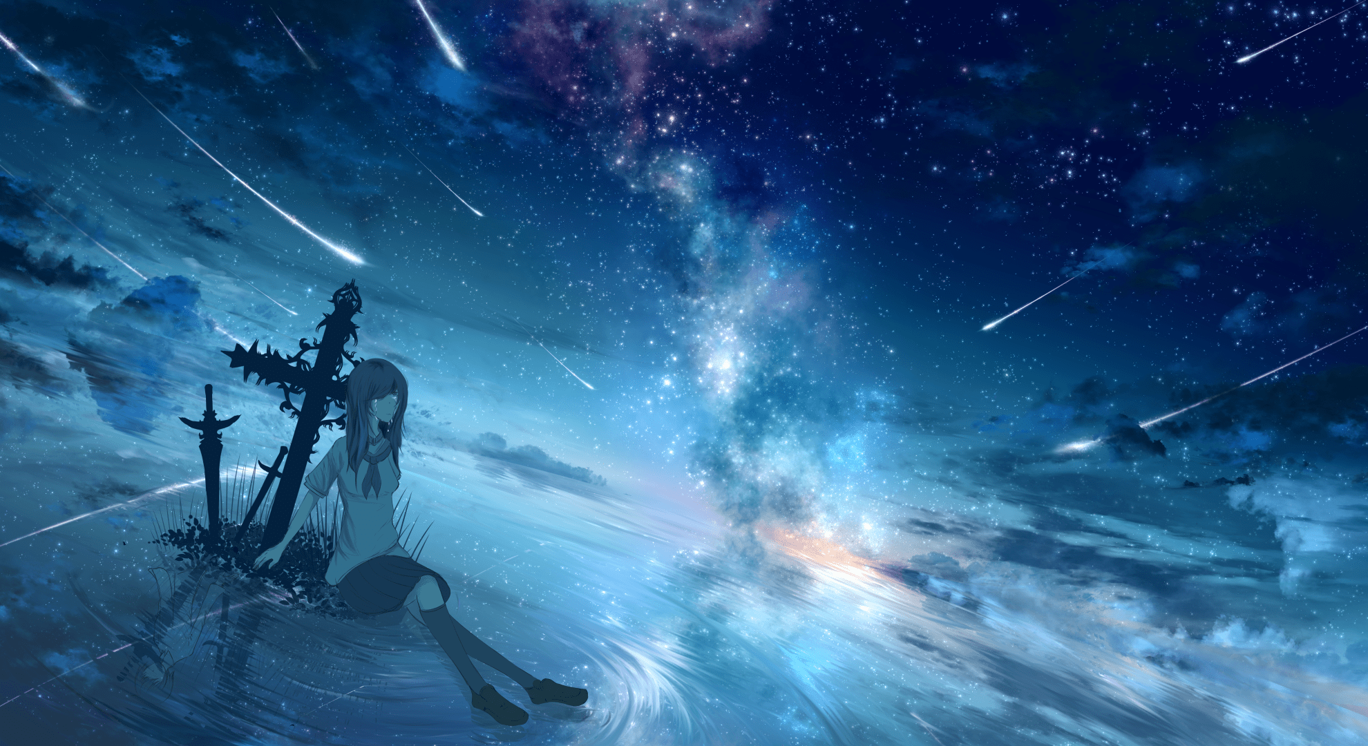 1980x1080 Starry Night Dreams: An Original HD Anime Wallpaper by ツチヤx1080