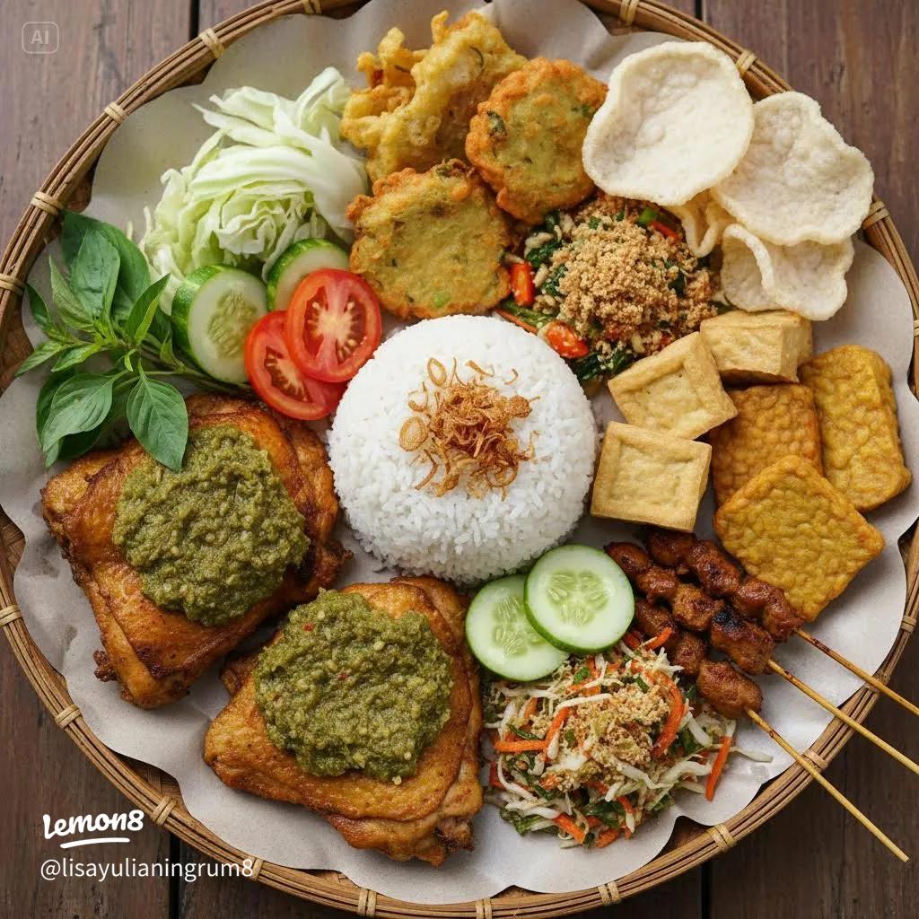 1024x1024 Nasi Ayam Geprek Sambal Ijo Kaki Lima: Seporsi Komplit Tahu Tempe & Sate Usus