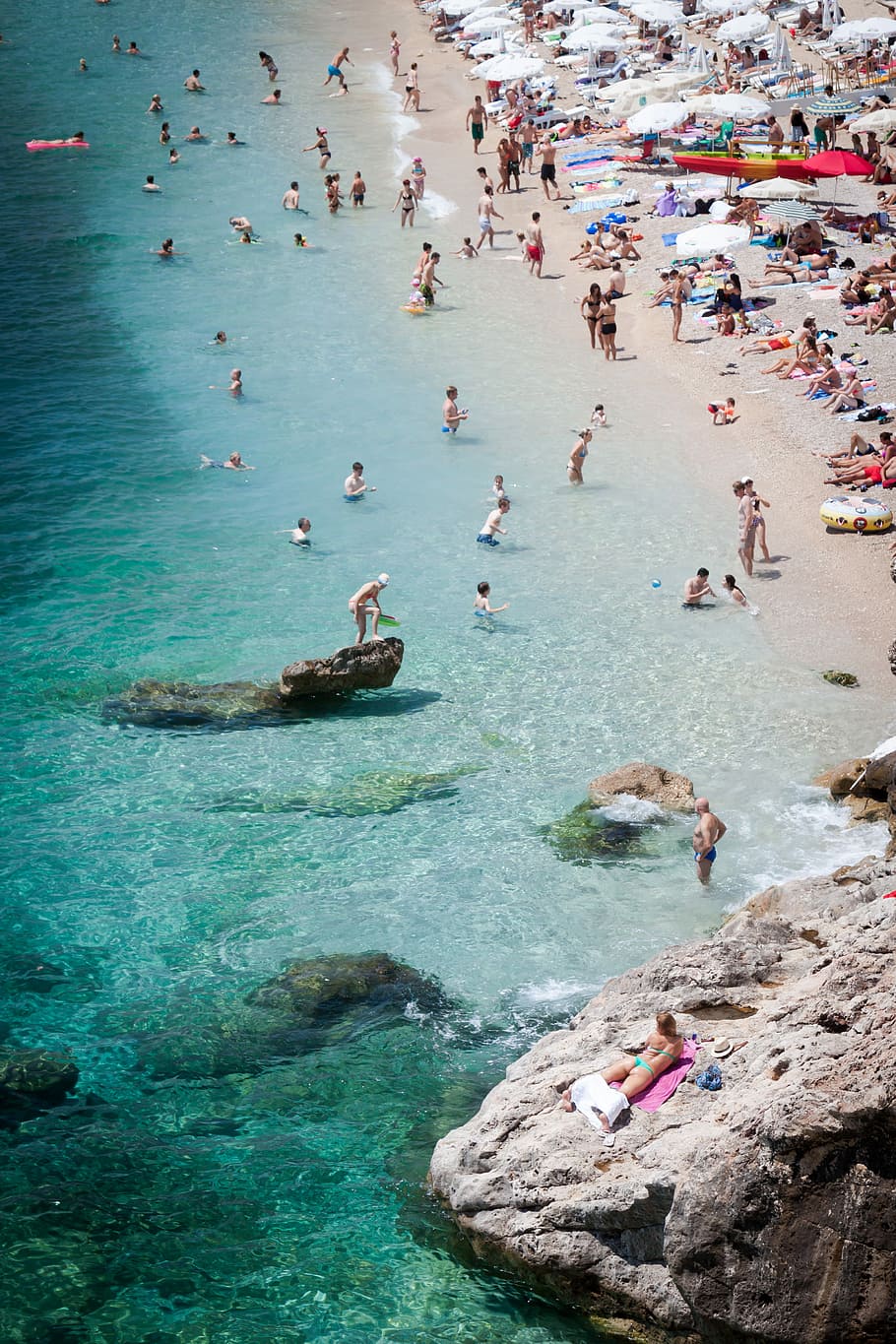910x1365 HD wallpaper: European Summer, group of people on seashore during daytime, beach