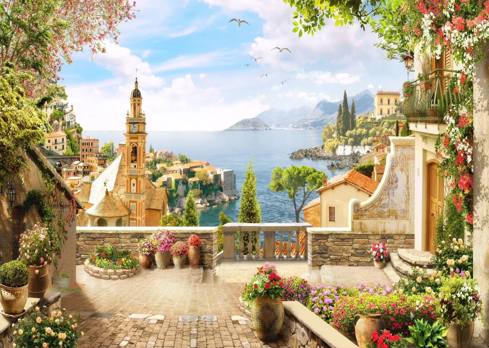 1600x1140 Amazon.com : BELECO 15x8ft Fabric Summer Italy Coast View Backdrop Italian City Seacoast Landscape Seagull European Cityscape Background Italy Theme Party Decoration Birthday Wedding Photography Studio Props