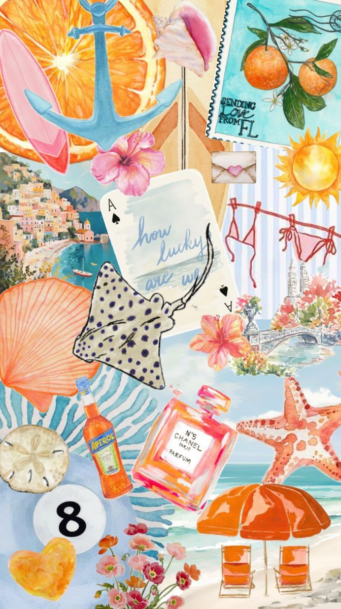 672x1200 Dreamy Coastal Sun Drenched Travel Summer Collage Wallpaper