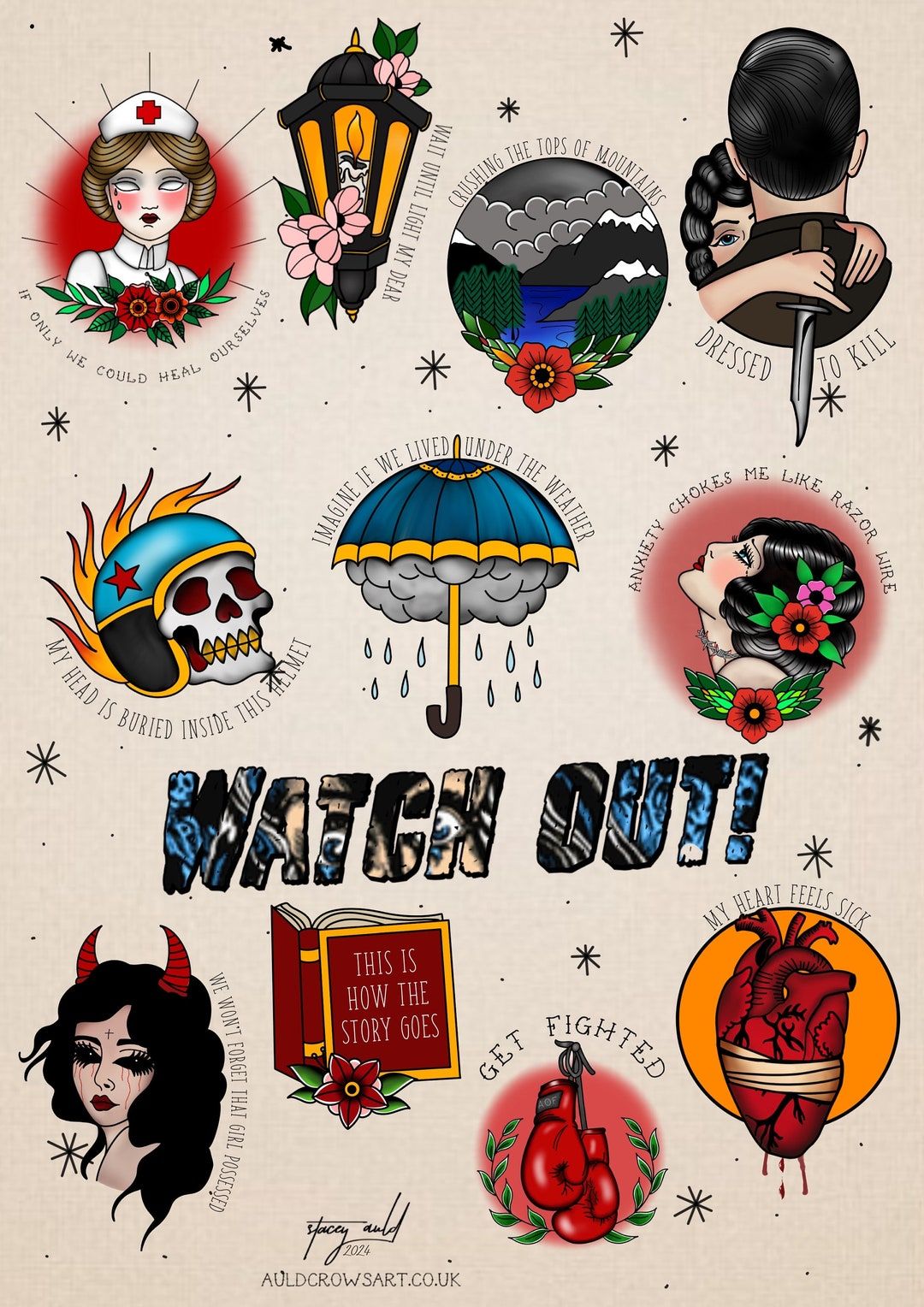 1080x1528 PRINT: Alexisonfire- Watch Out! 20th Anniversary Flash. Print. Art. Tattoo. Inspired. Traditional. Neo Trad. AOF